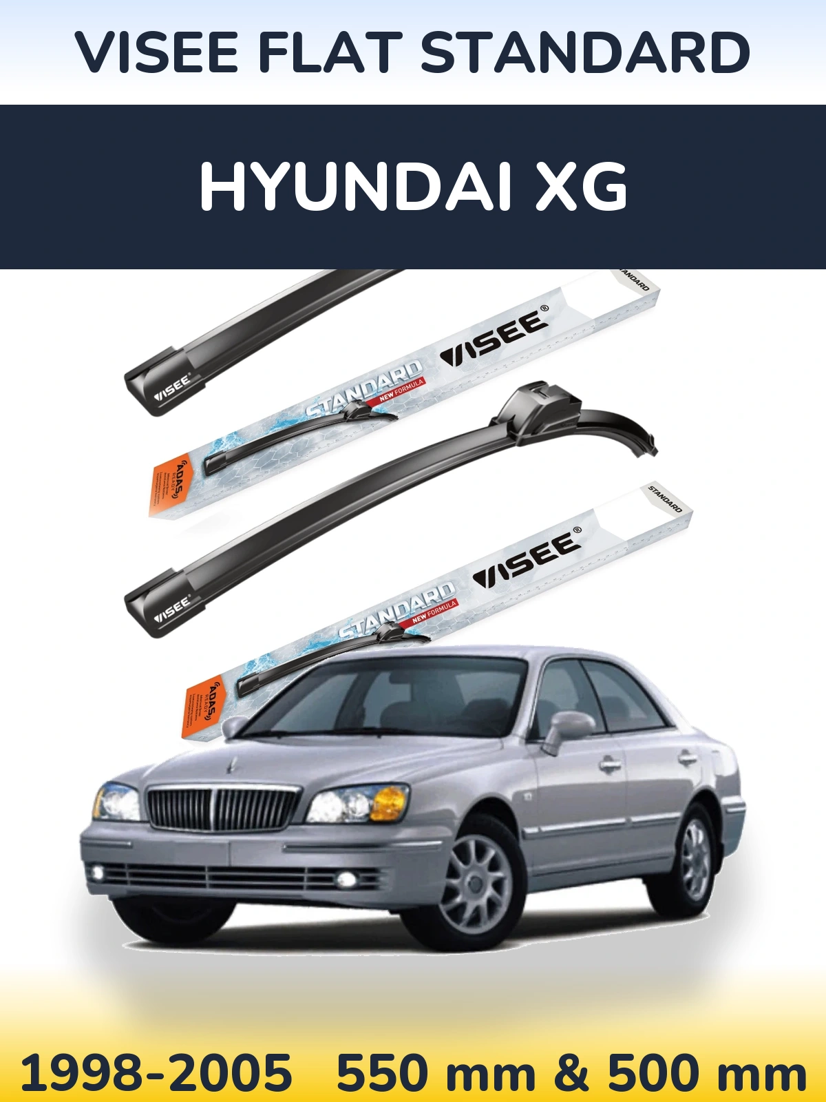 Front wiper blade set VISEE FLAT STANDARD 550 & 500 mm for Hyundai XG 1998-2005