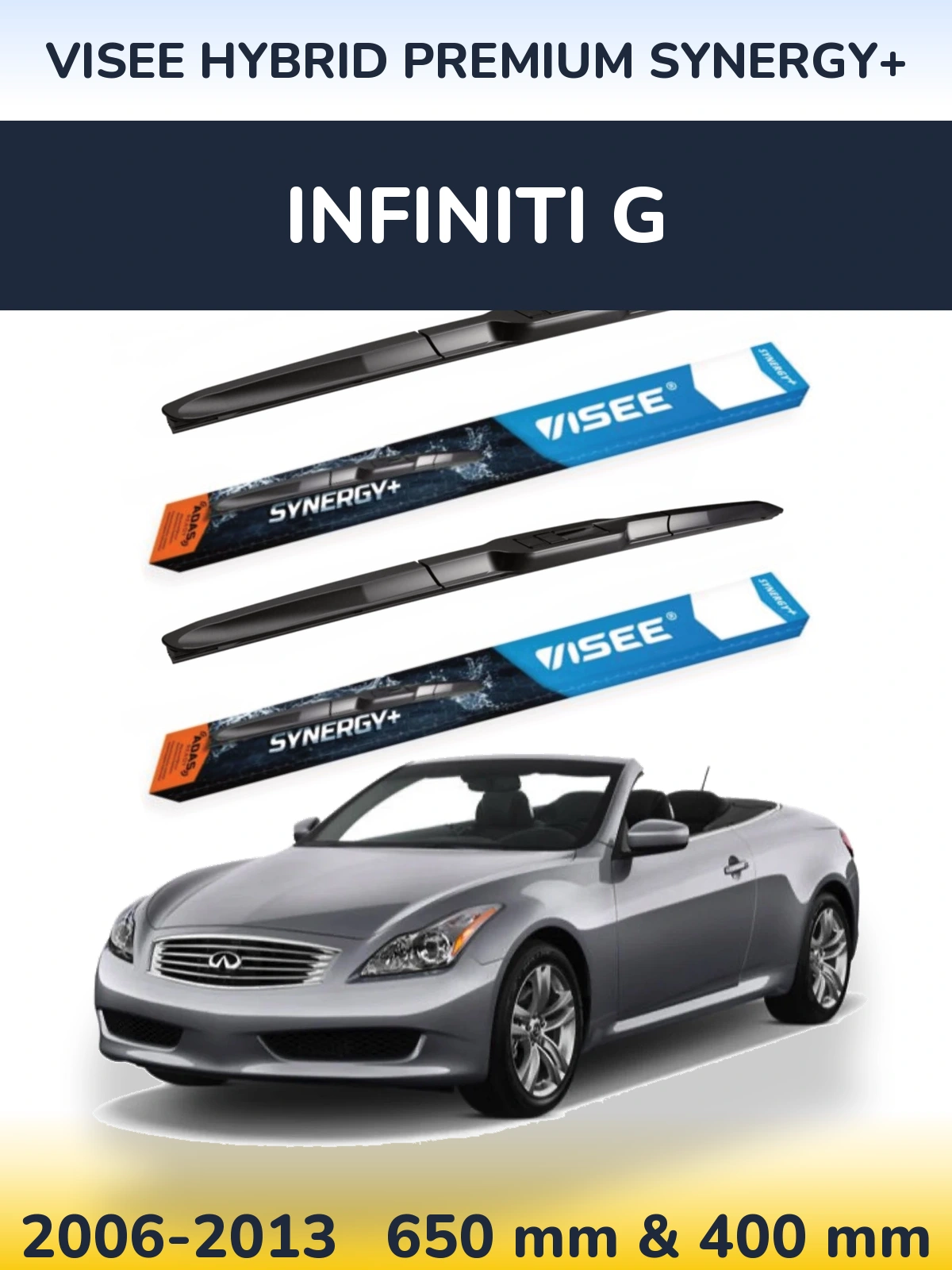 Комплект передніх щіток VISEE HYBRID PREMIUM SYNERGY+ 650 & 400 мм для Infiniti G 2006-2013