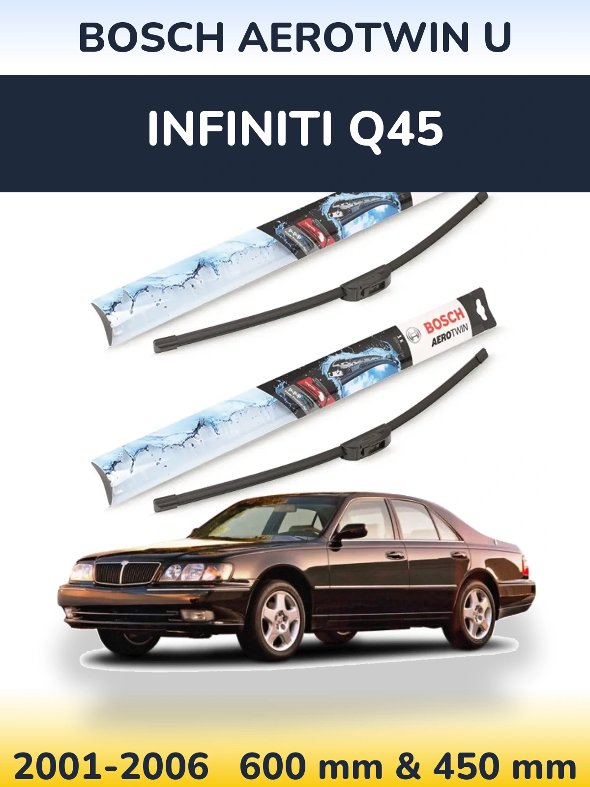 Front wiper blade set BOSCH AeroTwin U 600 & 450 mm for Infiniti Q45 2001-2006
