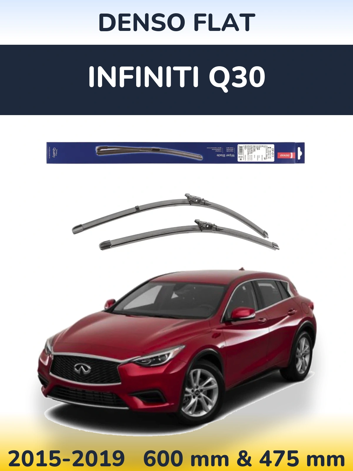 Комплект передних дворников Denso Flat 600 & 475 мм для Infiniti Q30 2015-2019