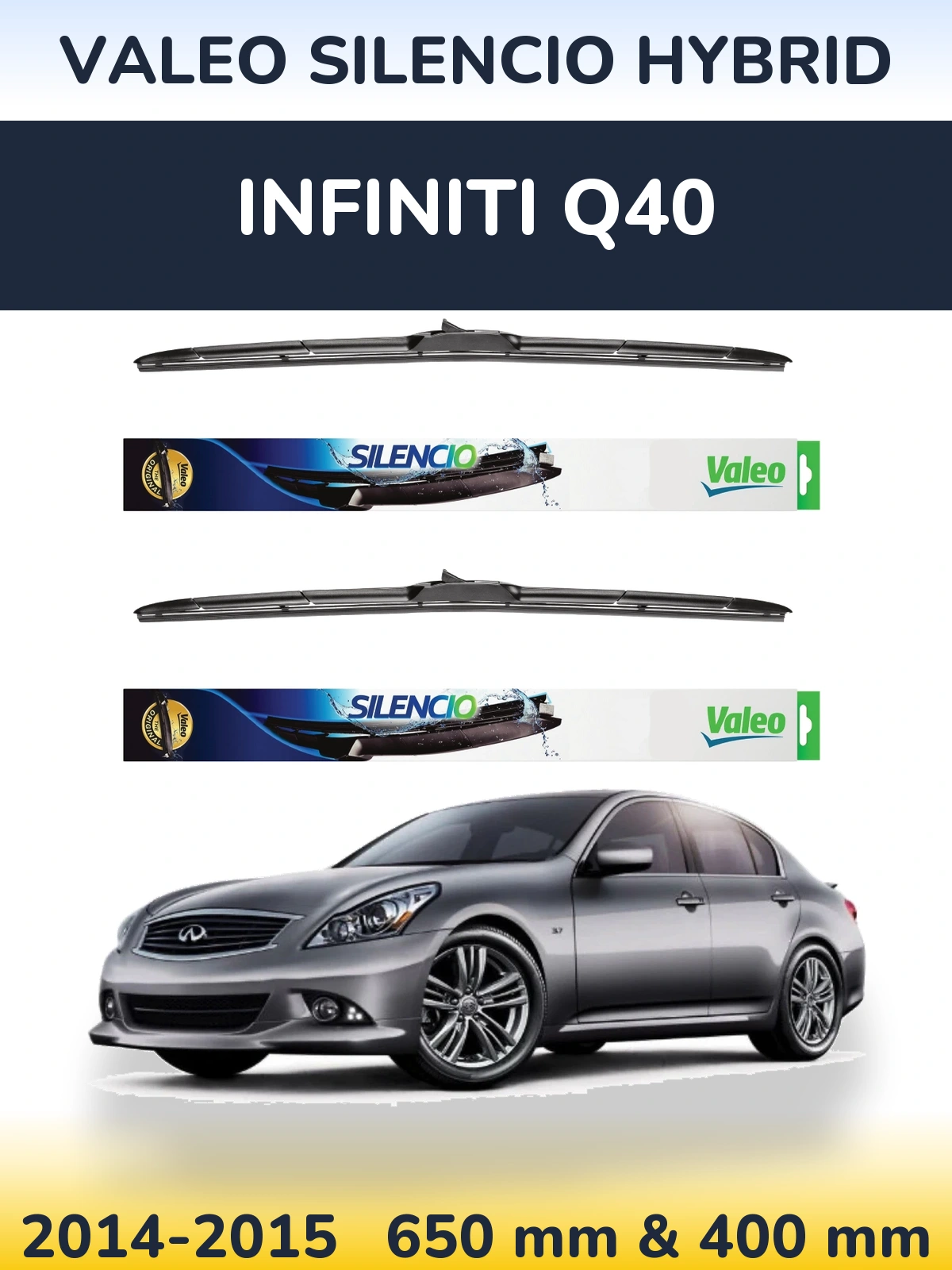 Комплект передних дворников Valeo Silencio Hybrid 650 & 400 мм для Infiniti Q40 2014-2015
