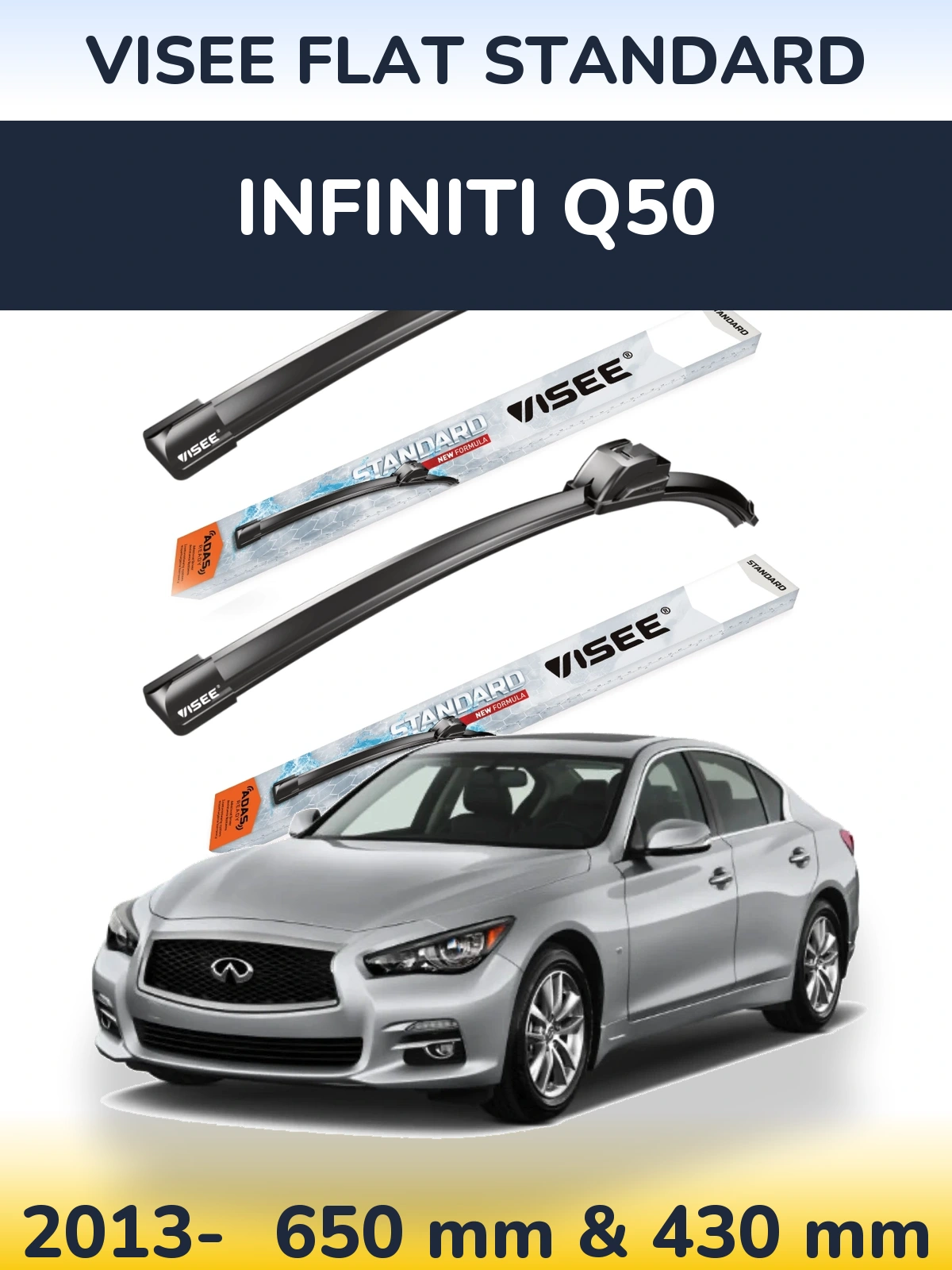 Комплект передніх щіток VISEE FLAT STANDARD 650 & 430 мм для Infiniti Q50 2013-2026