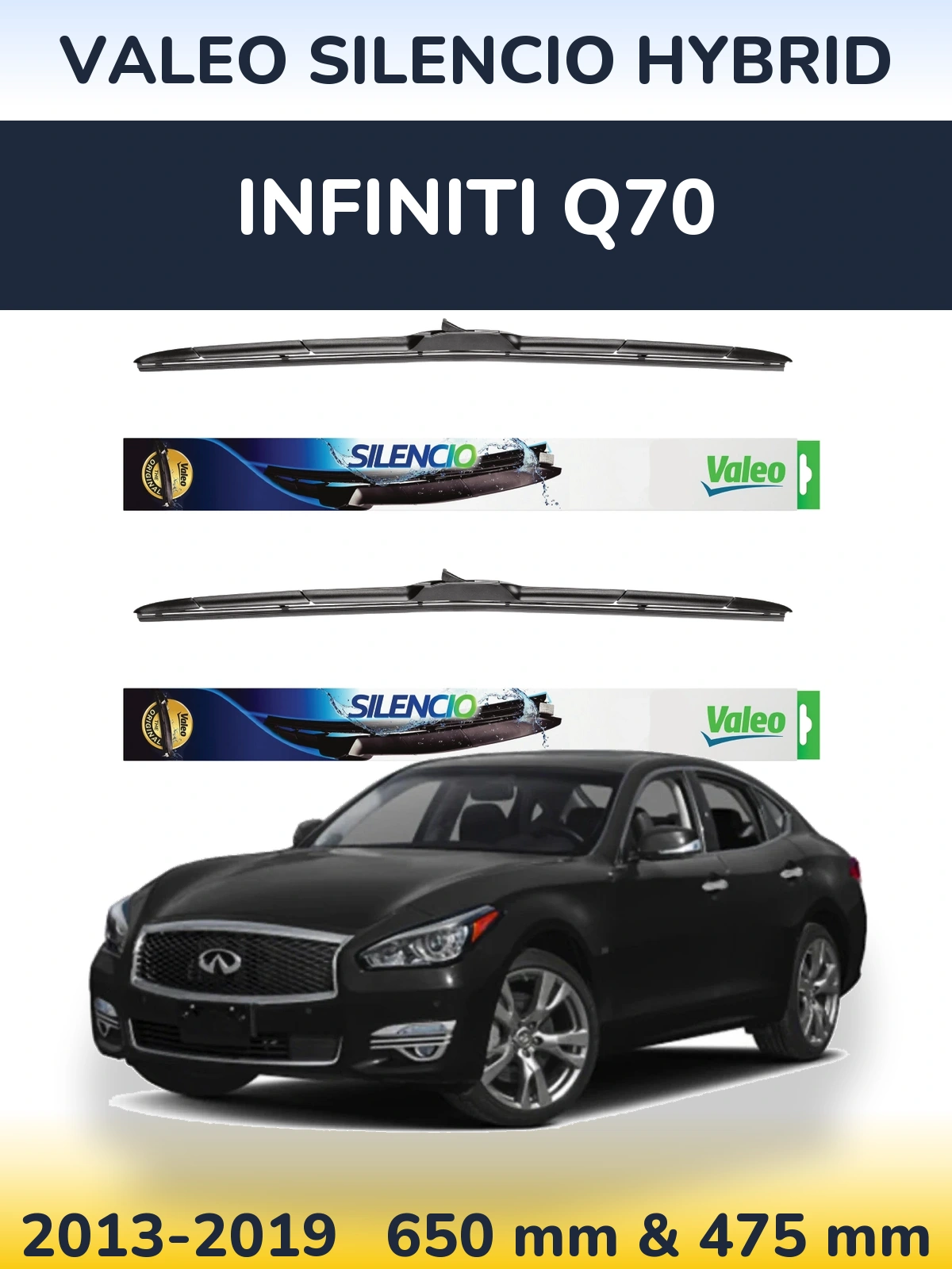 Front wiper blade set Valeo Silencio Hybrid 650 & 475 mm for Infiniti Q70 2013-2019