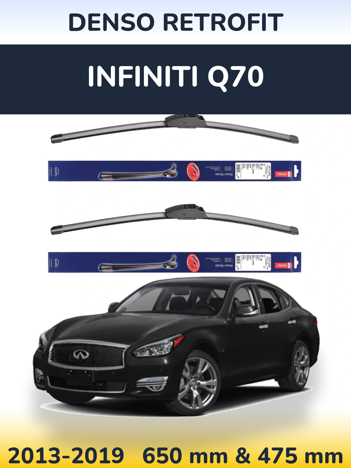 Front wiper blade set Denso Retrofit 650 & 475 mm for Infiniti Q70 2013-2019