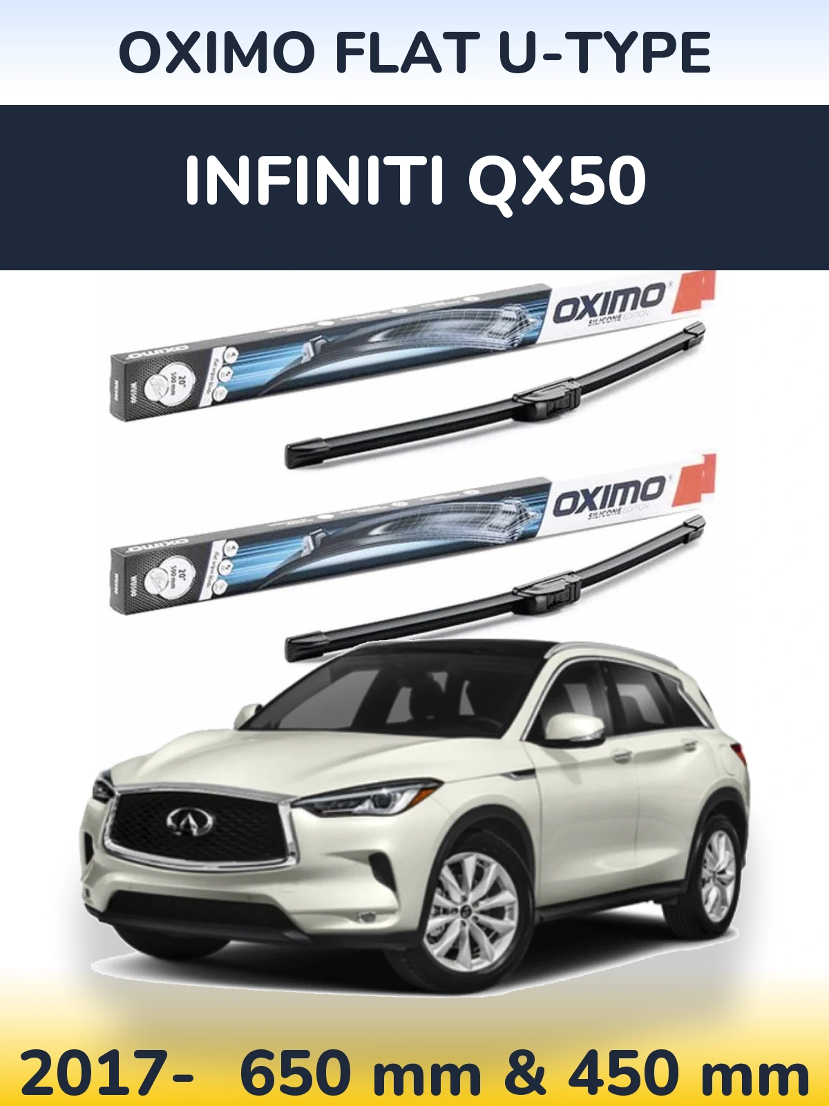 Комплект передніх щіток Oximo Flat U-type 650 & 450 мм для Infiniti QX50 2017-2026