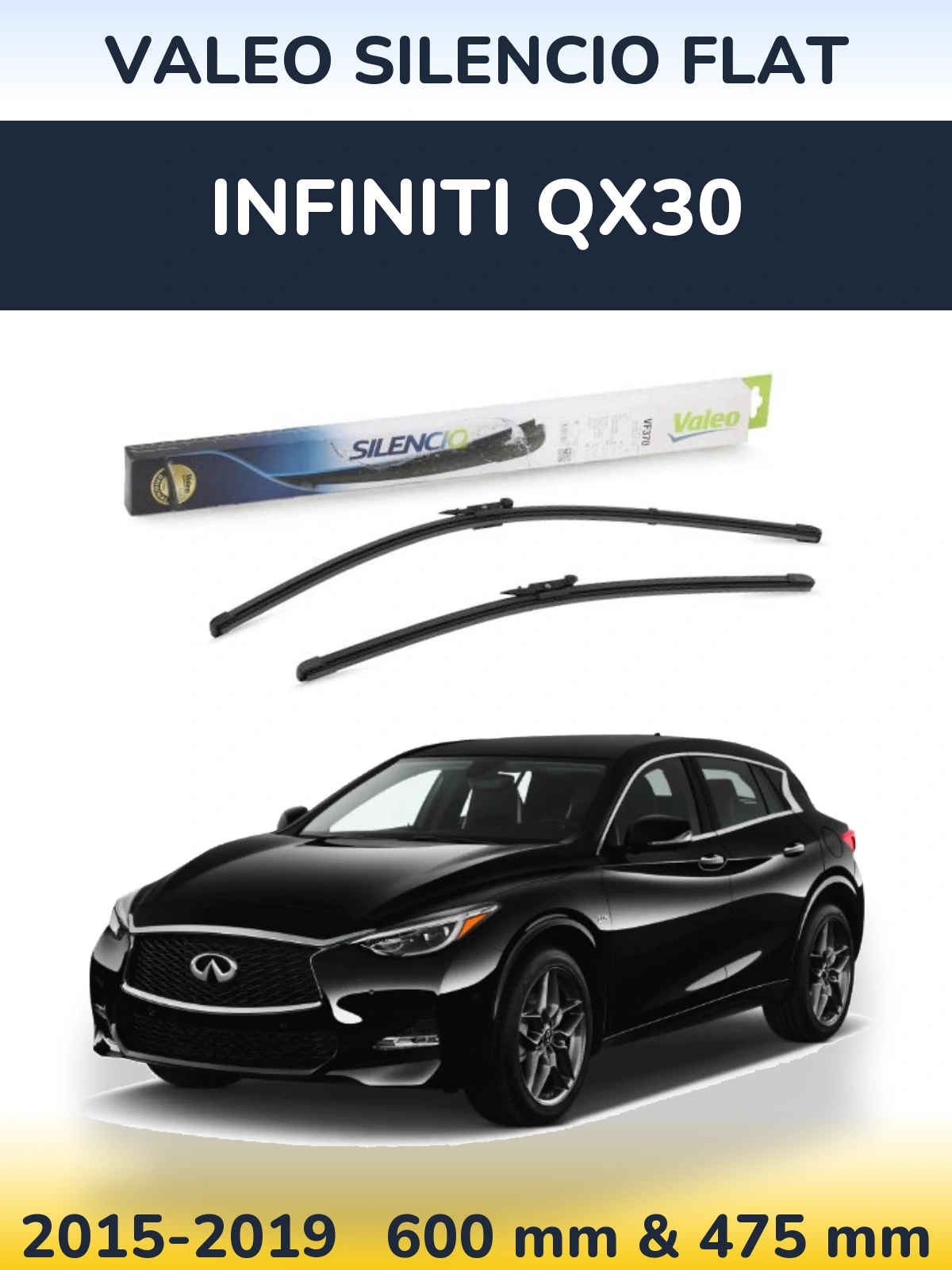 Комплект передних дворников Valeo Silencio Flat 600 & 475 мм для Infiniti QX30 2015-2019