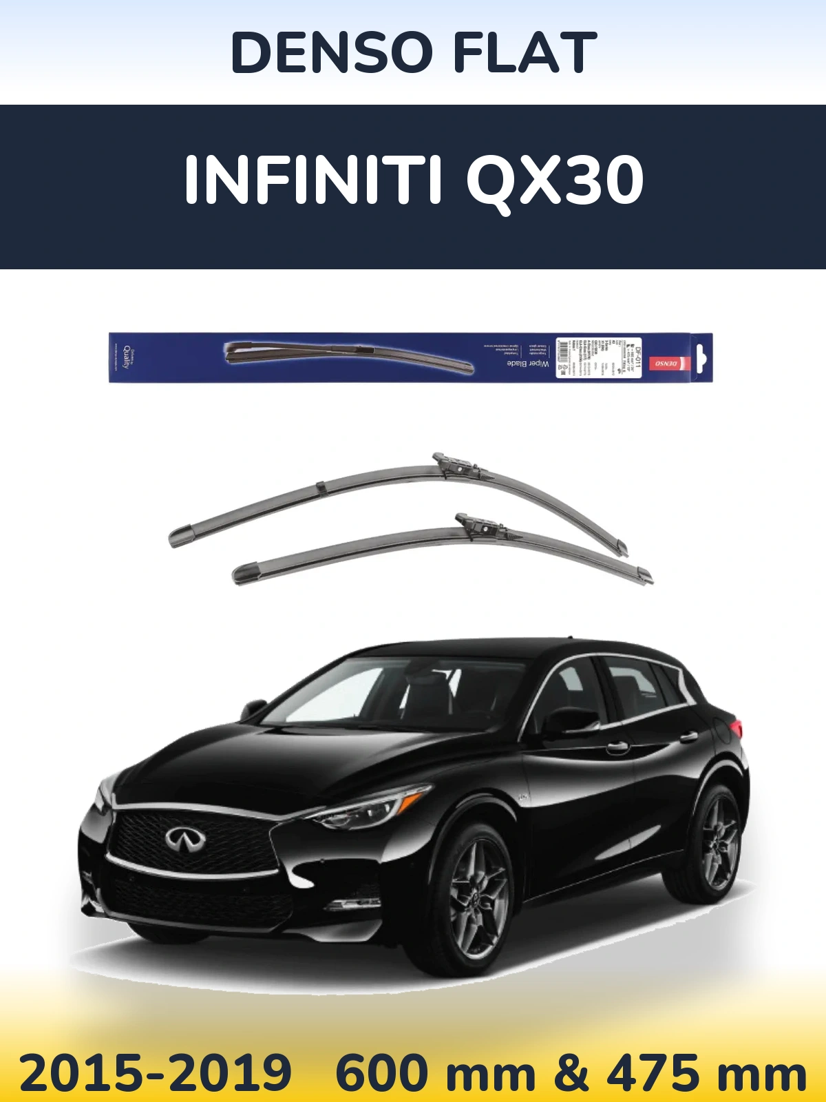 Front wiper blade set Denso Flat 600 & 475 mm for Infiniti QX30 2015-2019