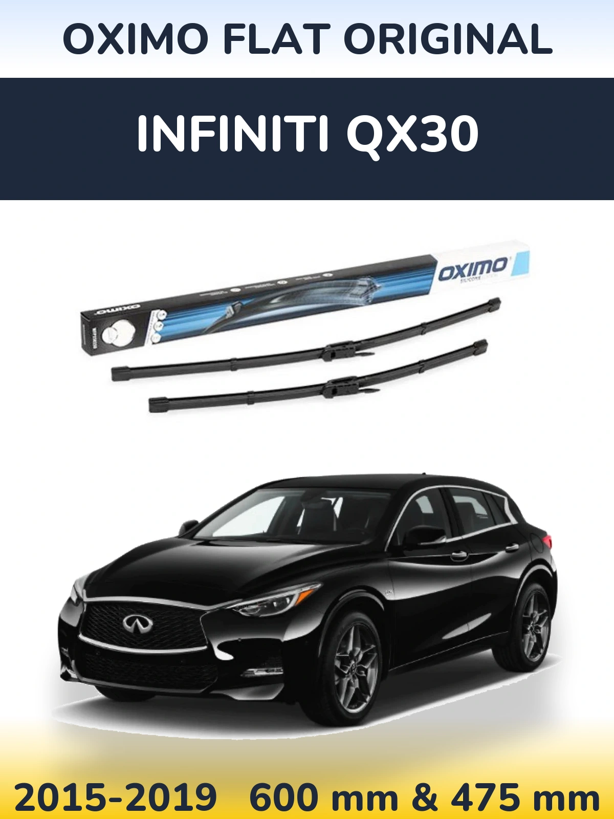 Front wiper blade set Oximo Flat Original 600 & 475 mm for Infiniti QX30 2015-2019