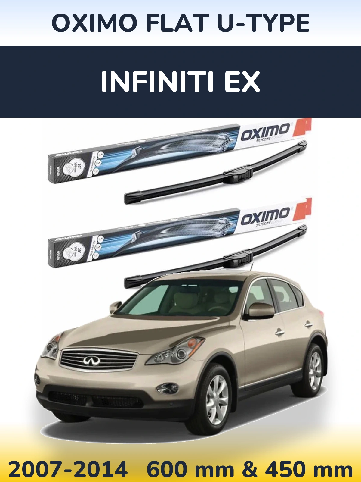 Front wiper blade set Oximo Flat U-type 600 & 450 mm for Infiniti EX 2007-2014