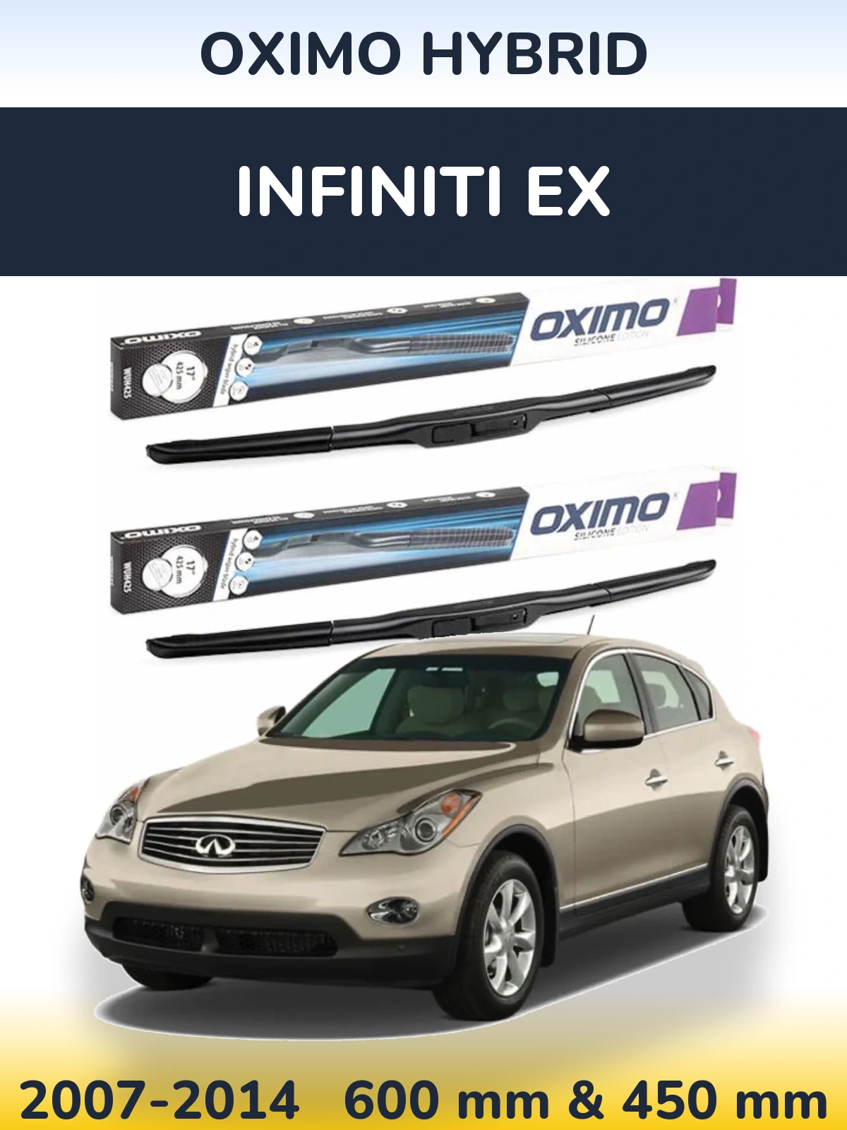 Front wiper blade set Oximo Hybrid 600 & 450 mm for Infiniti EX 2007-2014