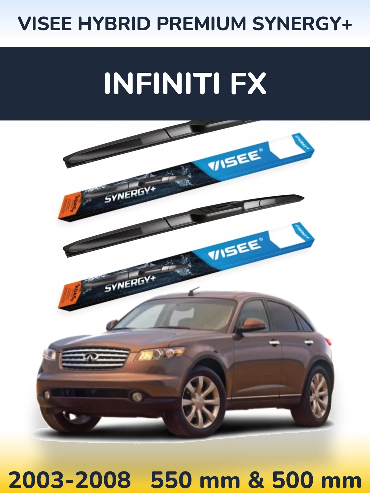 Комплект передніх щіток VISEE HYBRID PREMIUM SYNERGY+ 550 & 500 мм для Infiniti FX 2003-2008