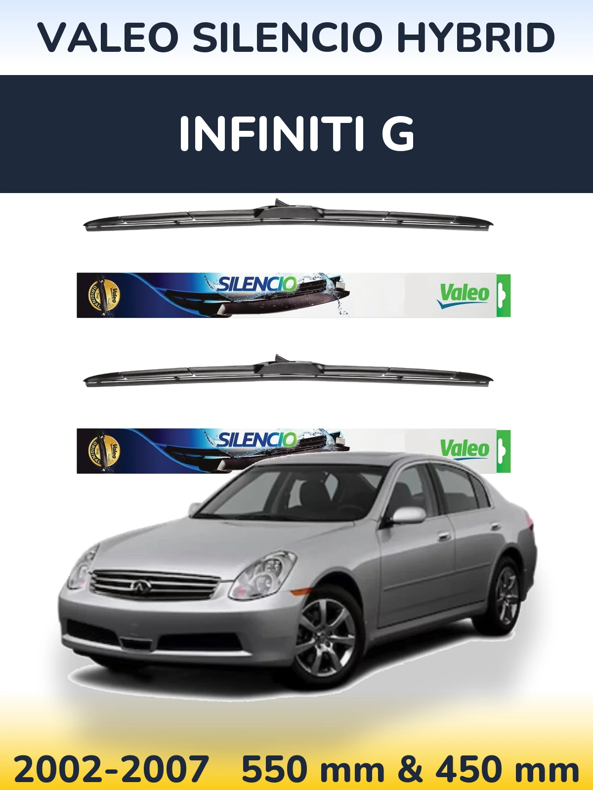 Комплект передніх щіток Valeo Silencio Hybrid 550 & 450 мм для Infiniti G 2002-2007