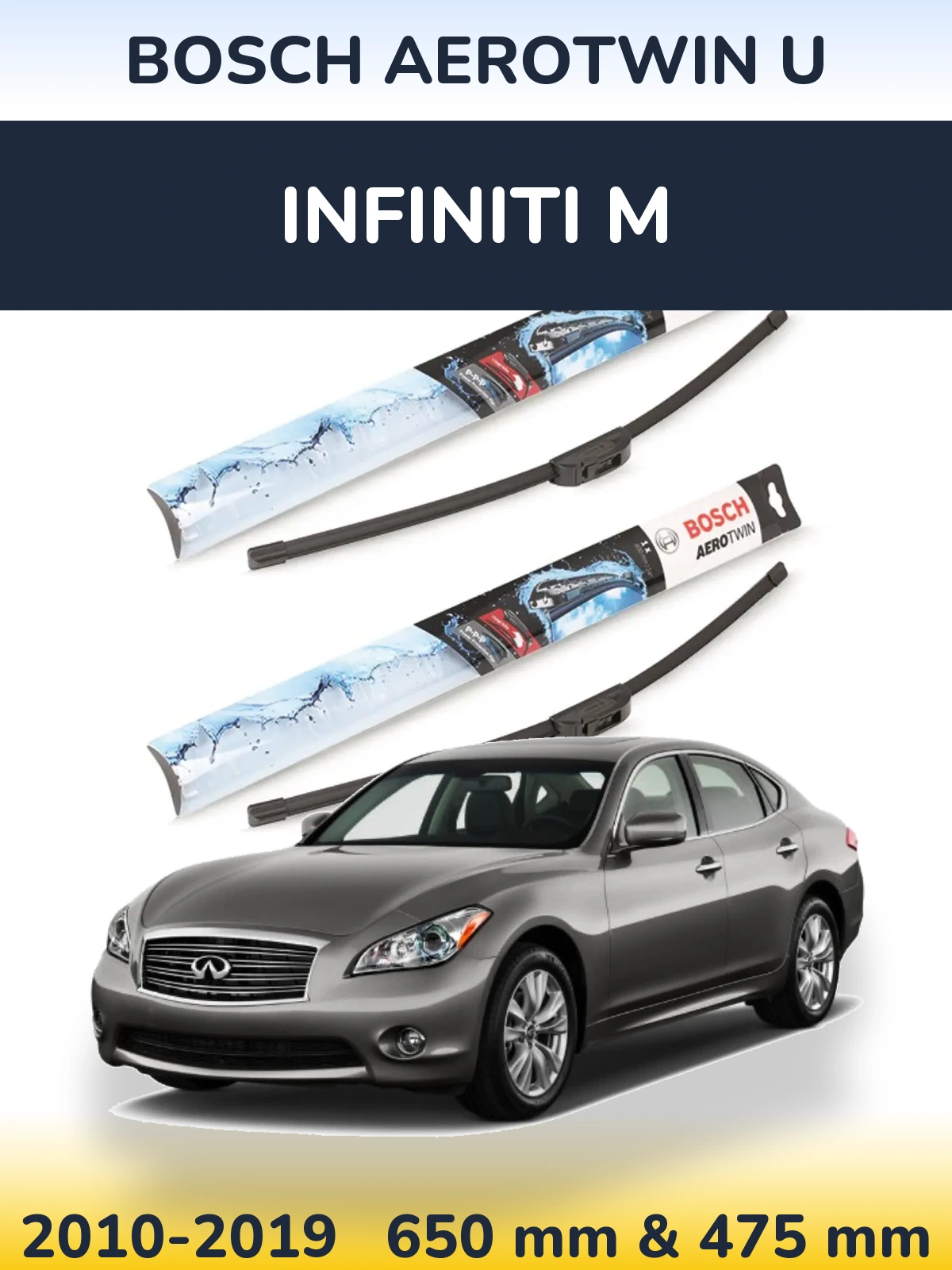 Front wiper blade set BOSCH AeroTwin U 650 & 475 mm for Infiniti M 2010-2019