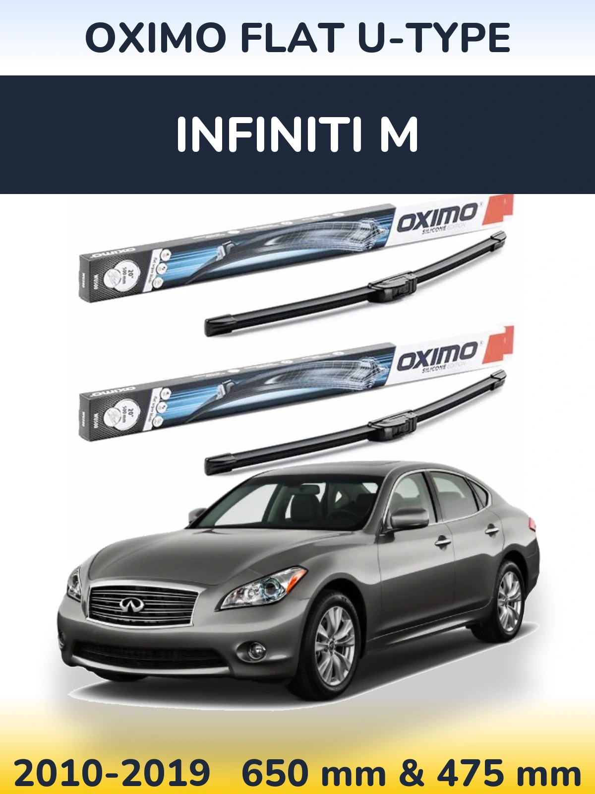 Front wiper blade set Oximo Flat U-type 650 & 475 mm for Infiniti M 2010-2019