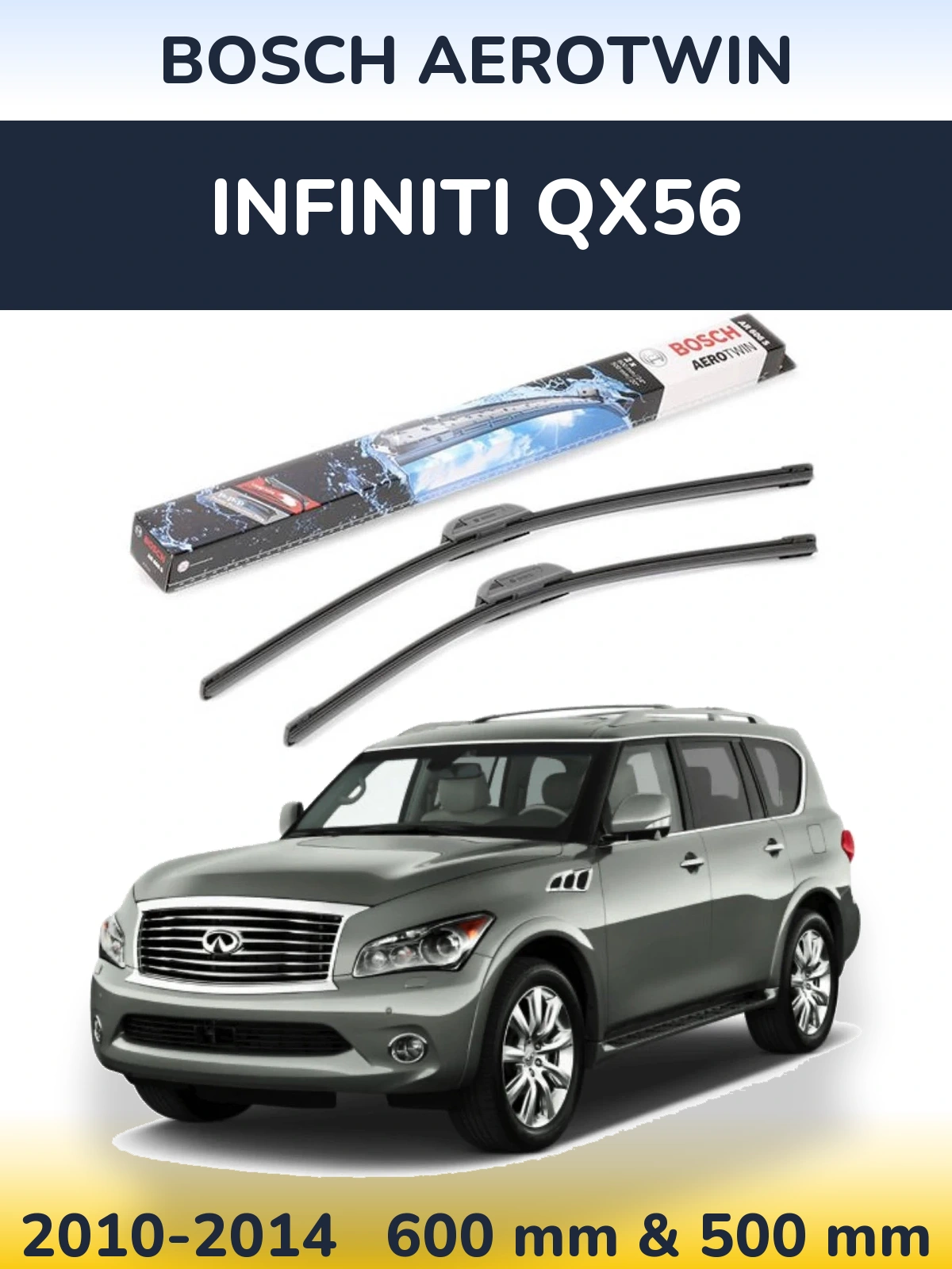 Комплект передних дворников BOSCH AeroTwin 600 & 500 мм для Infiniti QX56 2010-2014