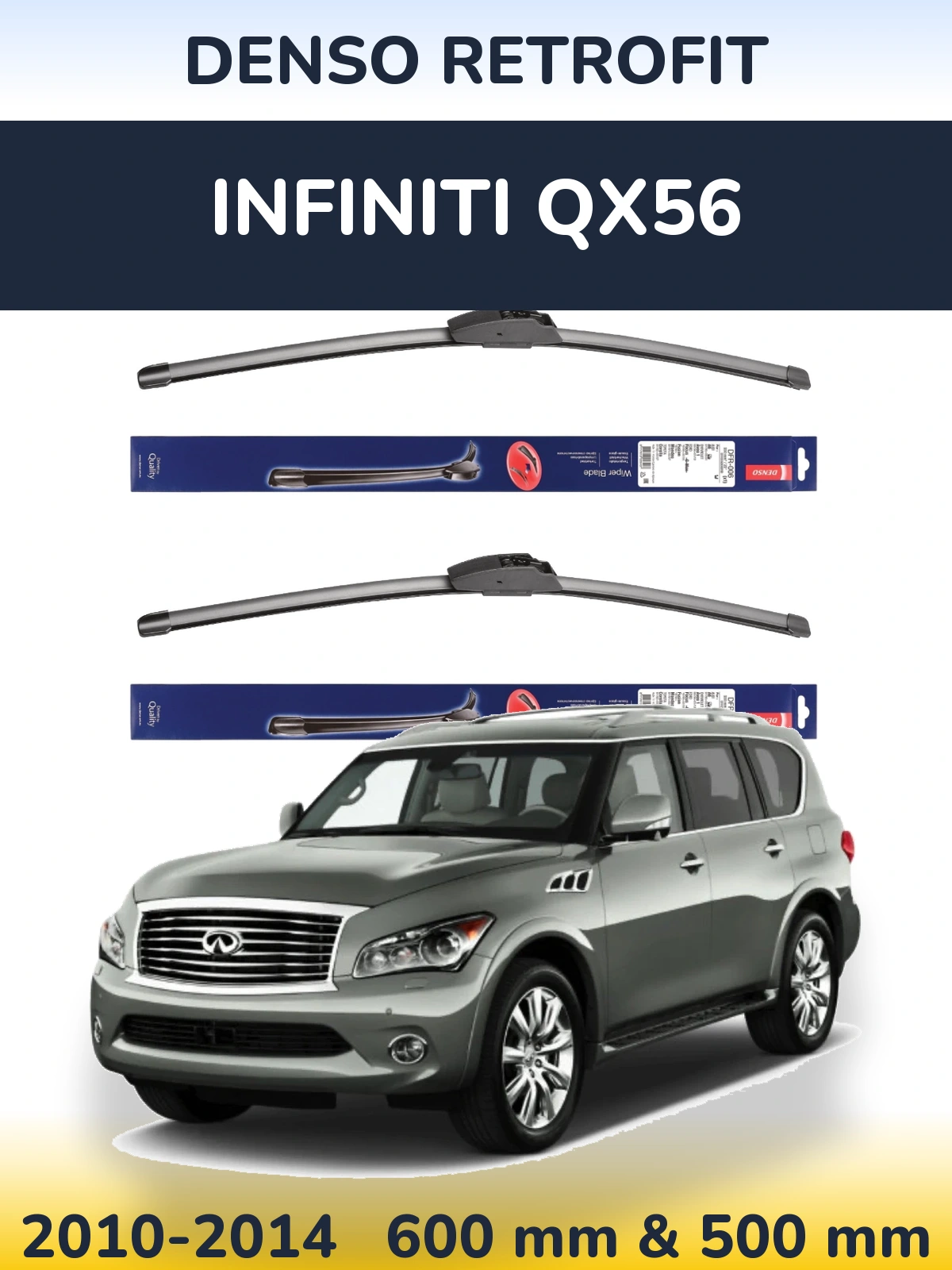 Комплект передніх щіток Denso Retrofit 600 & 500 мм для Infiniti QX56 2010-2014