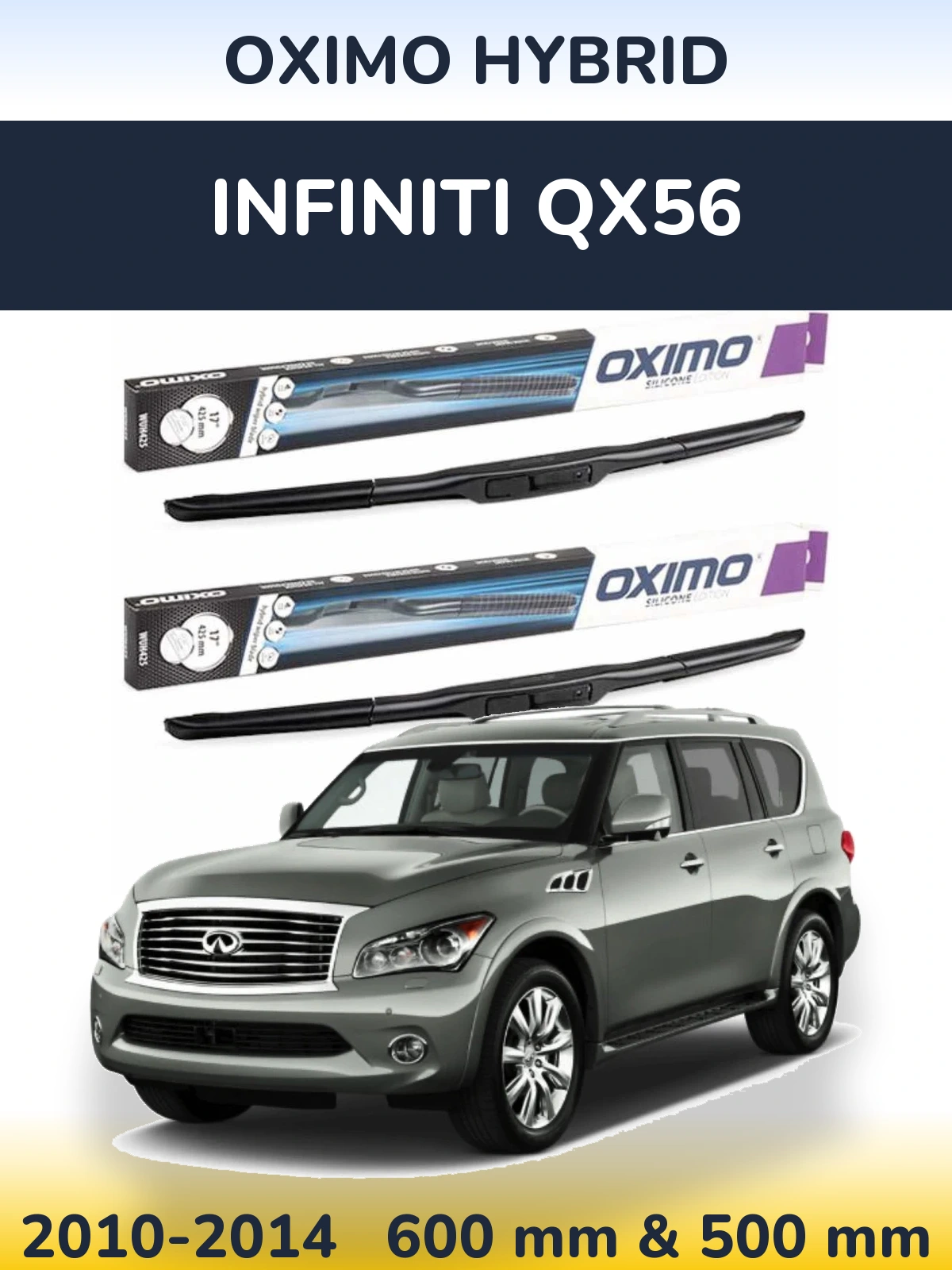 Front wiper blade set Oximo Hybrid 600 & 500 mm for Infiniti QX56 2010-2014