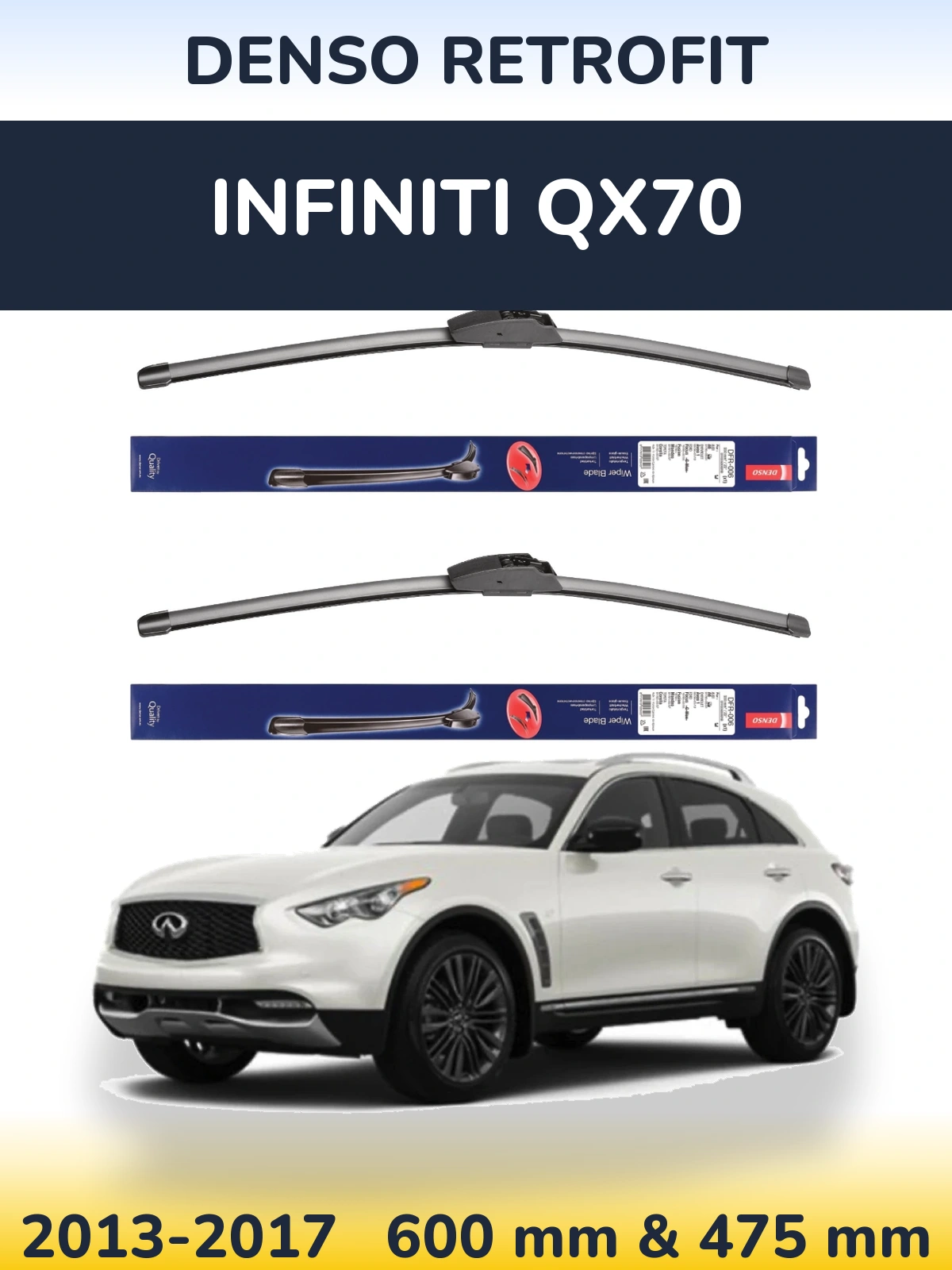 Front wiper blade set Denso Retrofit 600 & 475 mm for Infiniti QX70 2013-2017