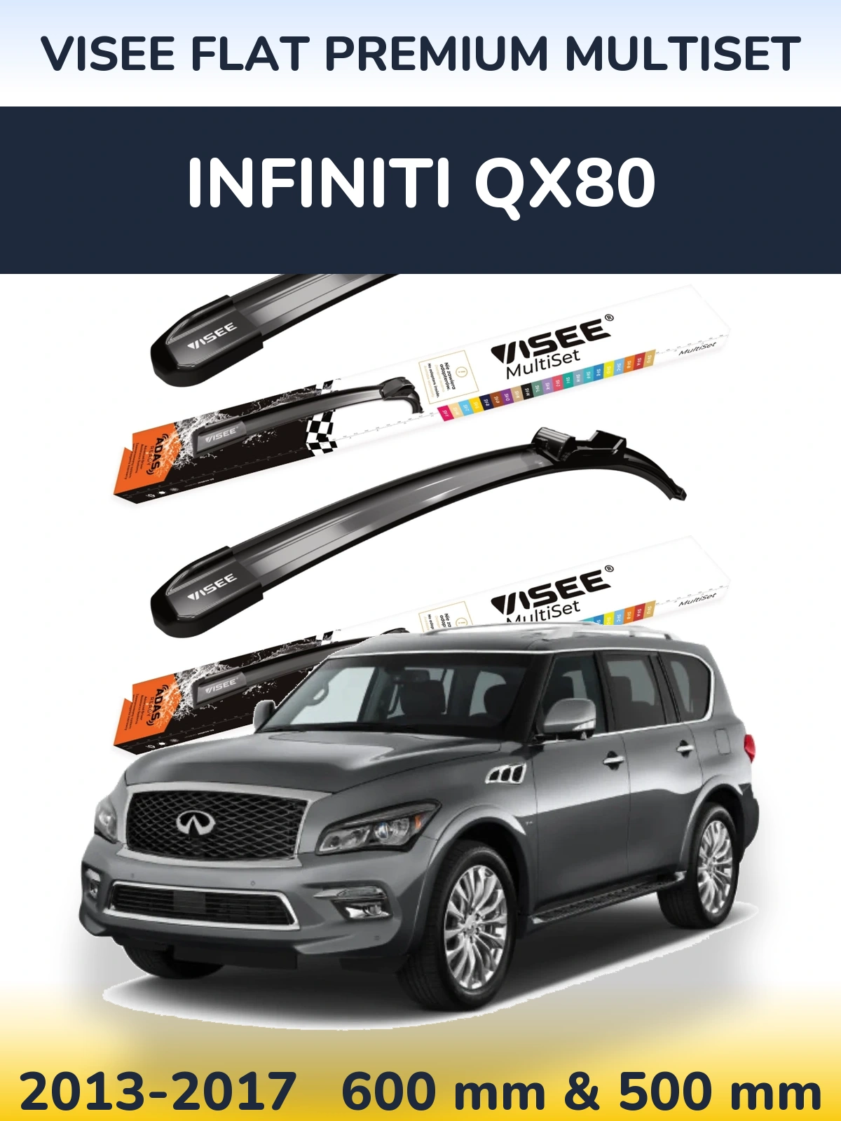 Front wiper blade set VISEE FLAT PREMIUM MultiSet 600 & 500 mm for Infiniti QX80 2013-2017