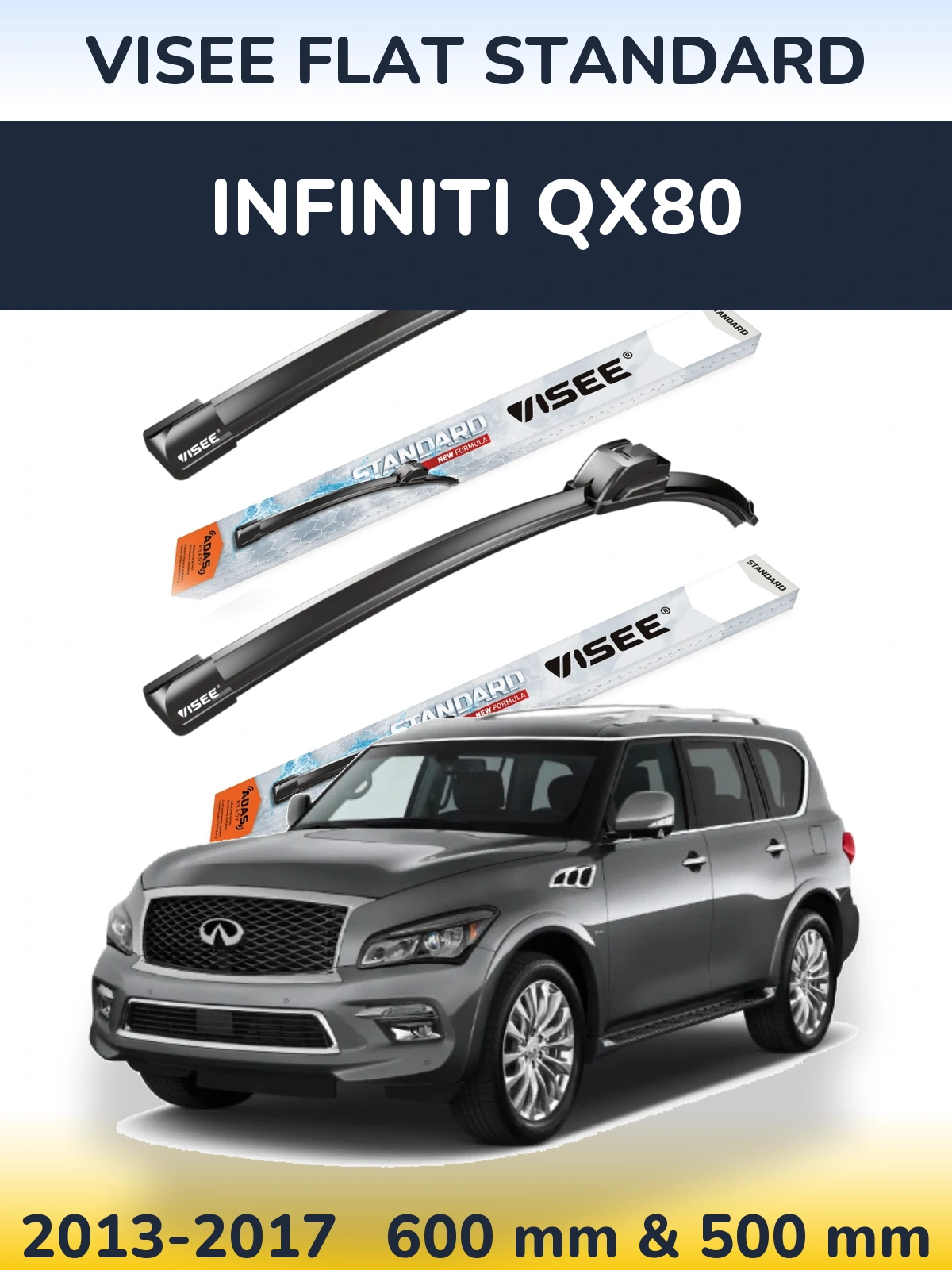 Комплект передніх щіток VISEE FLAT STANDARD 600 & 500 мм для Infiniti QX80 2013-2017
