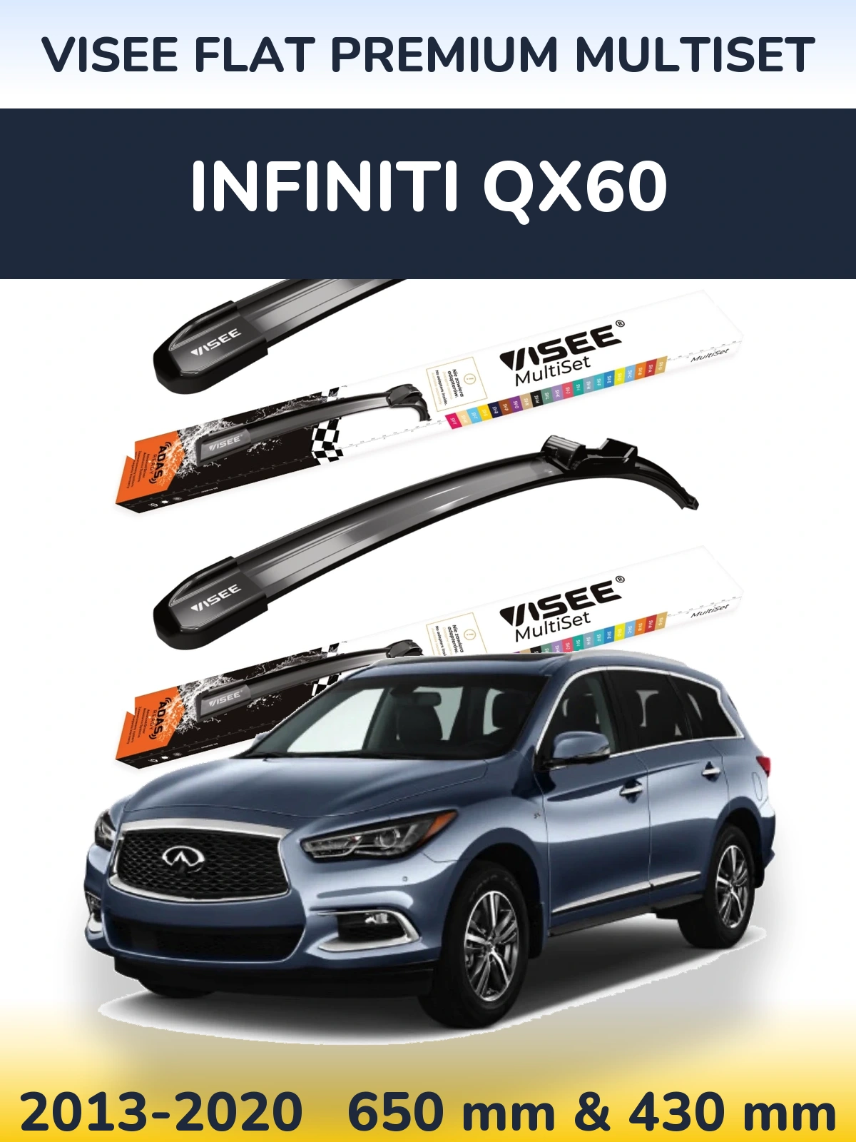 Front wiper blade set VISEE FLAT PREMIUM MultiSet 650 & 430 mm for Infiniti QX60 2013-2020