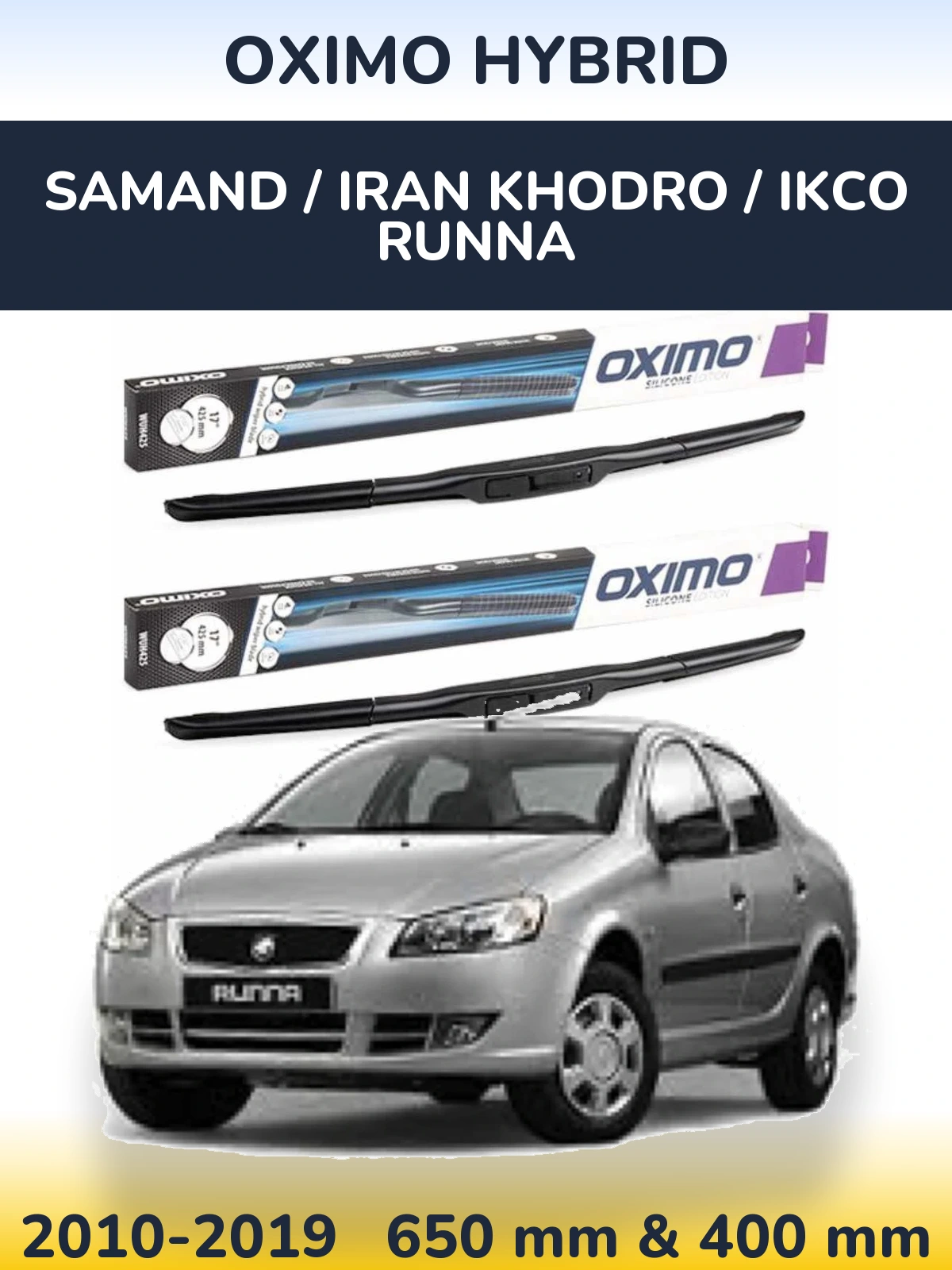 Комплект передних дворников Oximo Hybrid 650 & 400 мм для Samand / Iran Khodro / IKCO Runna 2010-2019
