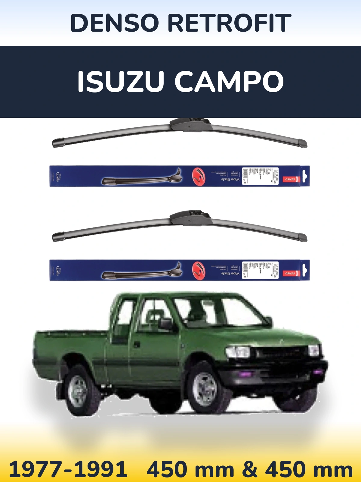 Front wiper blade set Denso Retrofit 450 & 450 mm for Isuzu Campo 1977-1991