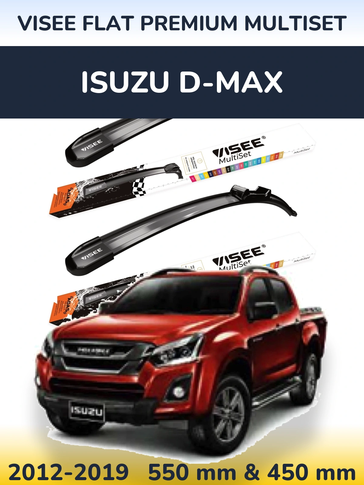 Комплект передніх щіток VISEE FLAT PREMIUM MultiSet 550 & 450 мм для Isuzu D-Max 2012-2019