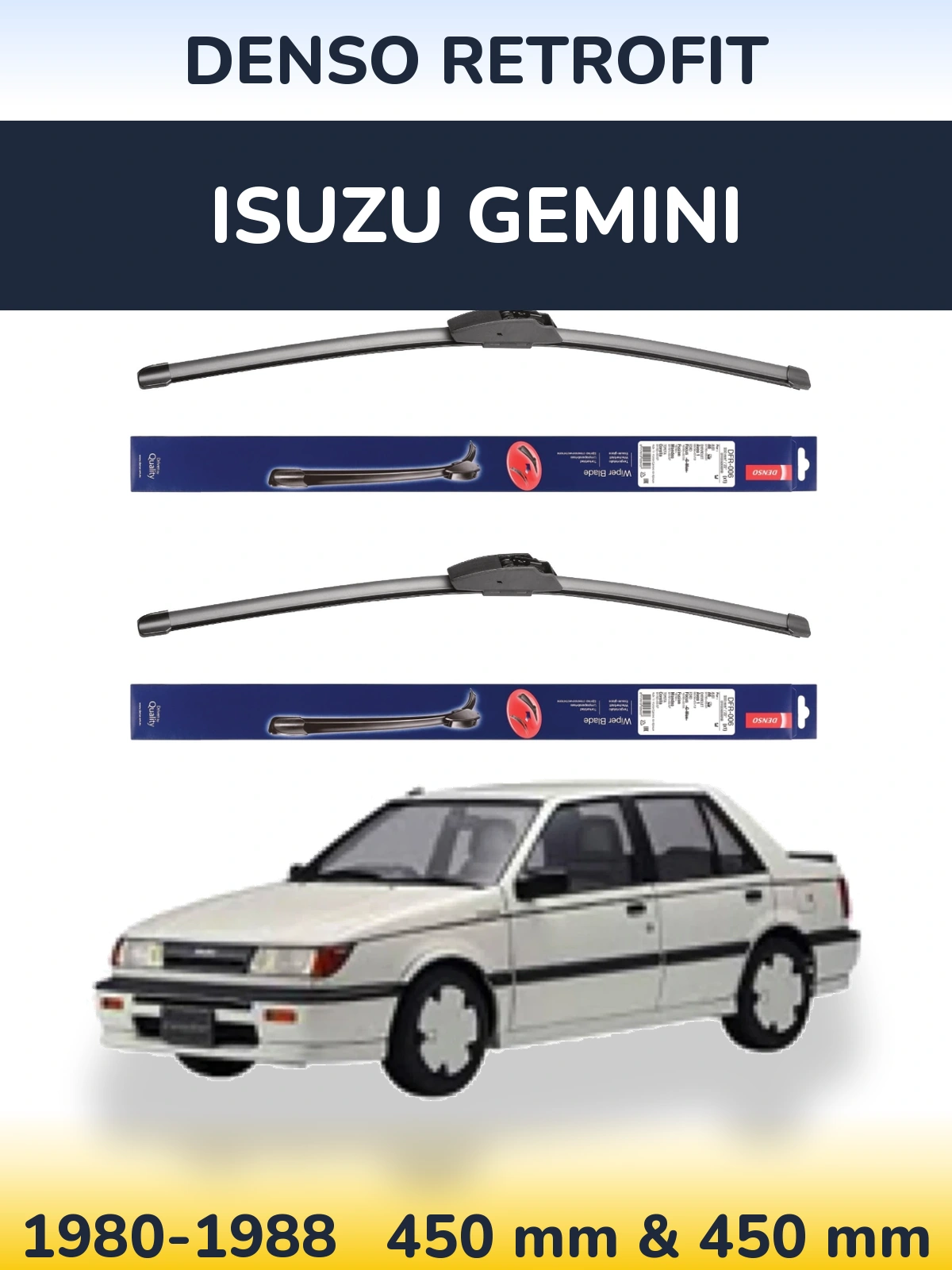 Front wiper blade set Denso Retrofit 450 & 450 mm for Isuzu Gemini 1980-1988