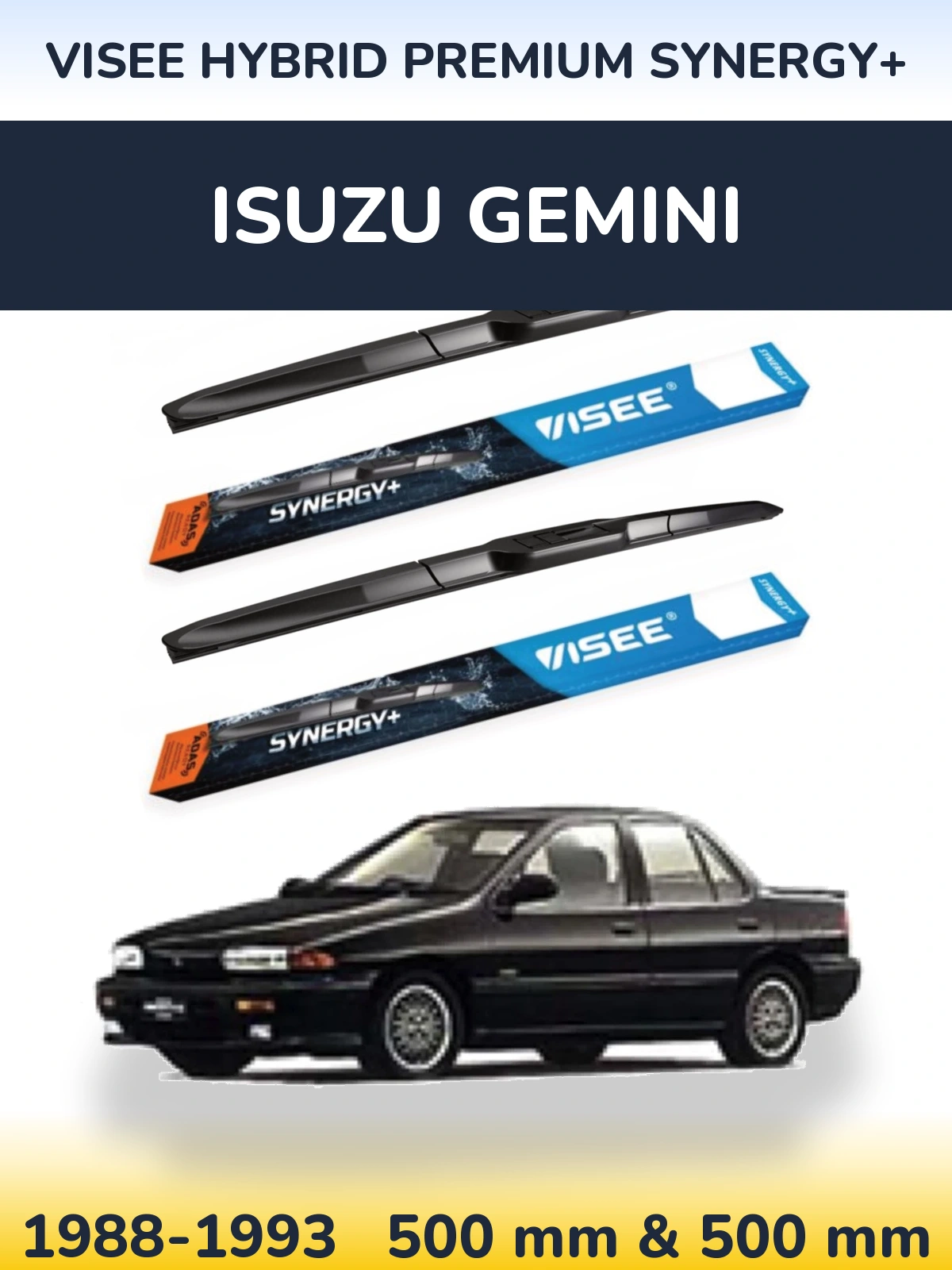 Front wiper blade set VISEE HYBRID PREMIUM SYNERGY+ 500 & 500 mm for Isuzu Gemini 1988-1993