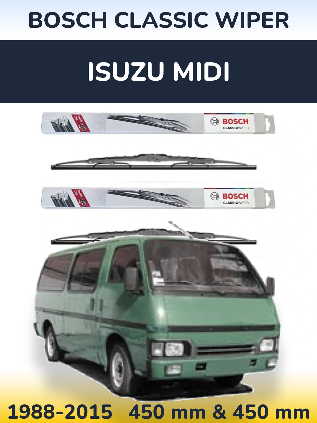 Front wiper blade set BOSCH Classic Wiper 450 & 450 mm for Isuzu Midi 1988-2015