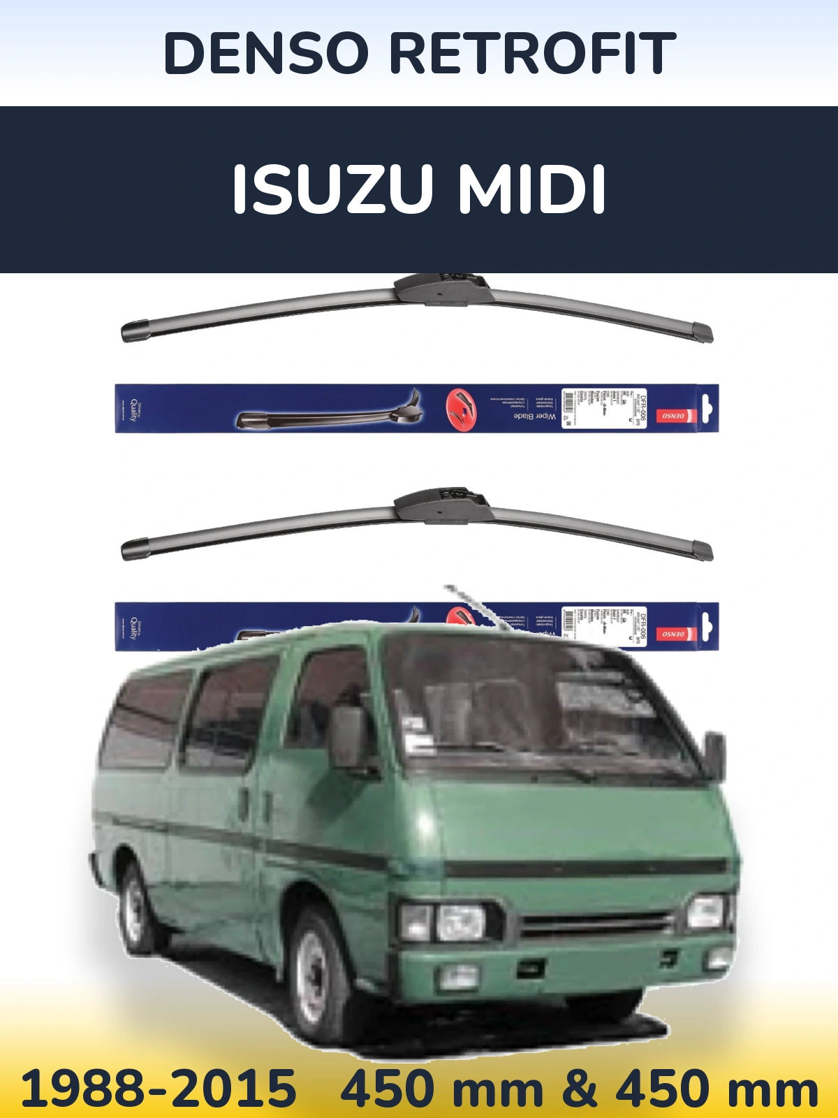 Front wiper blade set Denso Retrofit 450 & 450 mm for Isuzu Midi 1988-2015