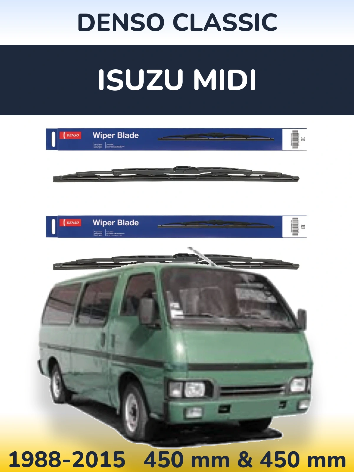 Front wiper blade set Denso Classic 450 & 450 mm for Isuzu Midi 1988-2015