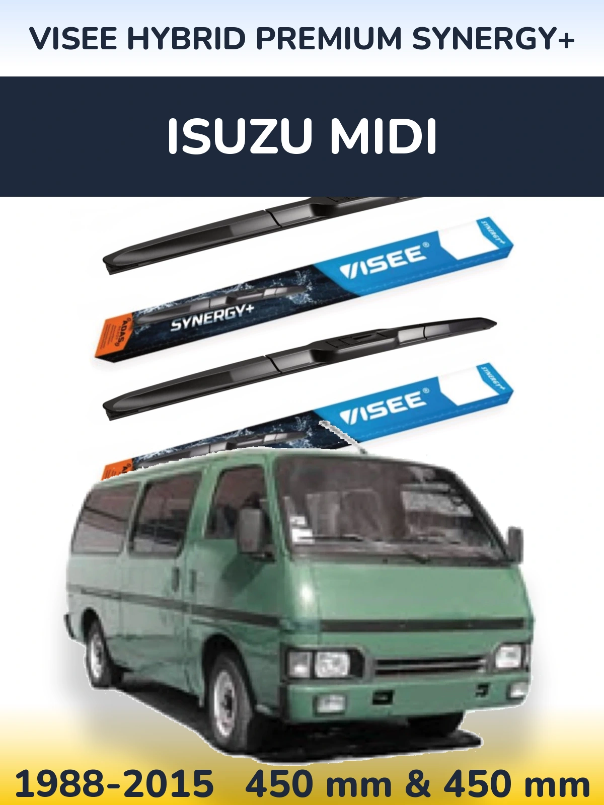 Front wiper blade set VISEE HYBRID PREMIUM SYNERGY+ 450 & 450 mm for Isuzu Midi 1988-2015