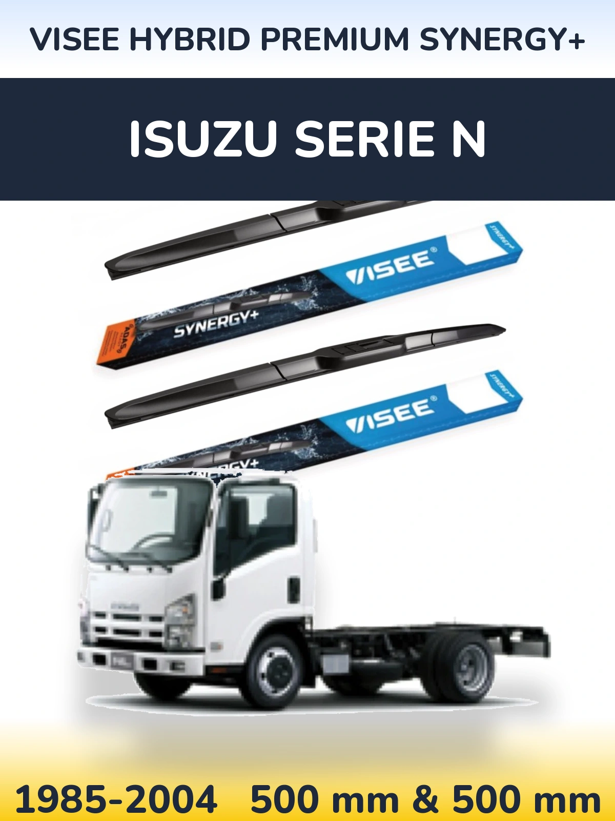 Front wiper blade set VISEE HYBRID PREMIUM SYNERGY+ 500 & 500 mm for Isuzu Serie N 1985-2004