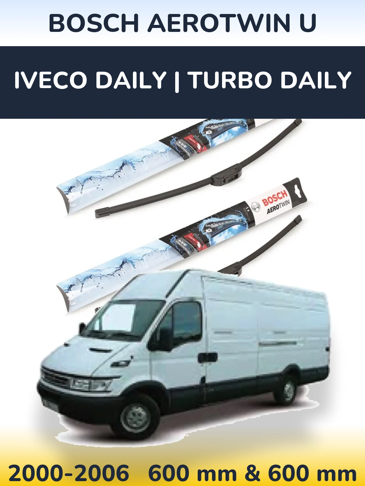 Комплект передних дворников BOSCH AeroTwin U 600 & 600 мм для Iveco Daily | Turbo Daily 2000-2006