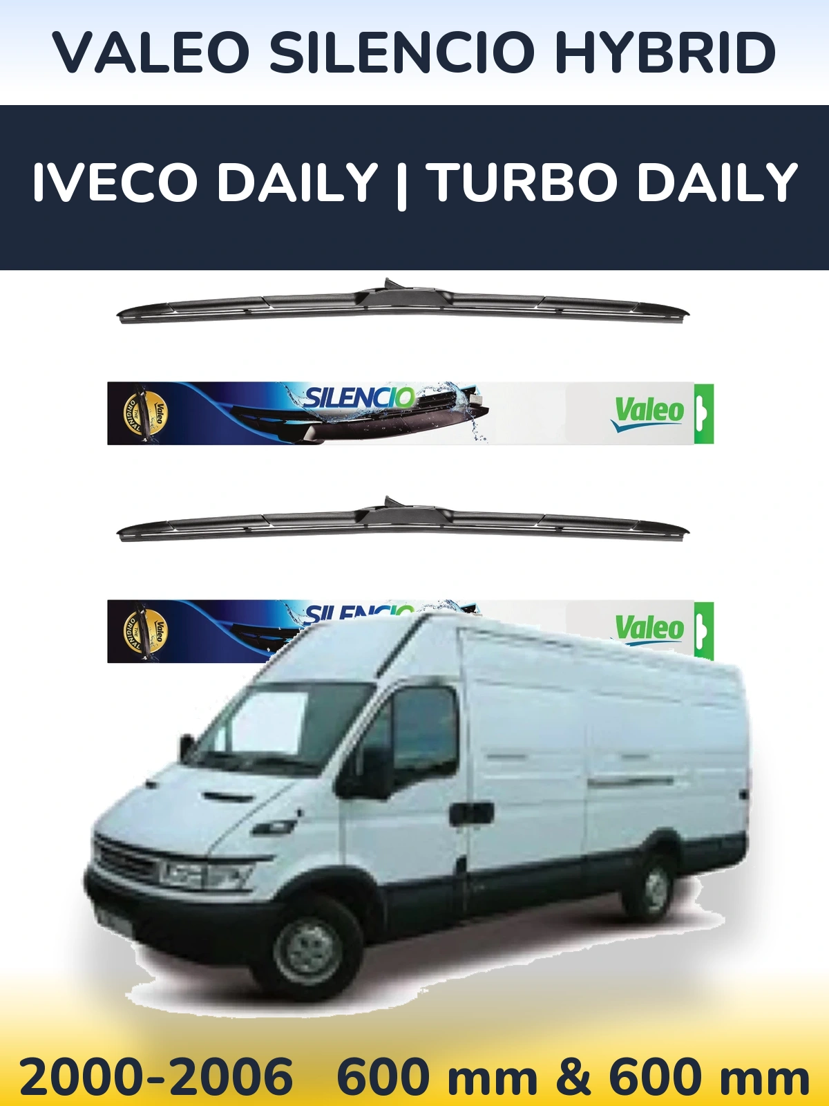 Front wiper blade set Valeo Silencio Hybrid 600 & 600 mm for Iveco Daily | Turbo Daily 2000-2006