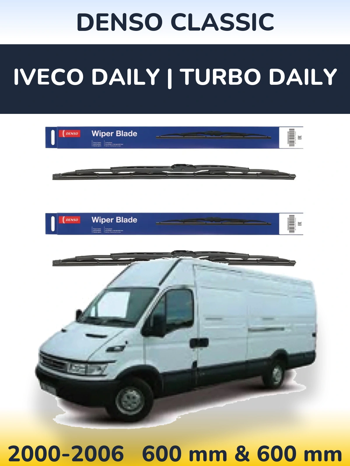 Front wiper blade set Denso Classic 600 & 600 mm for Iveco Daily | Turbo Daily 2000-2006