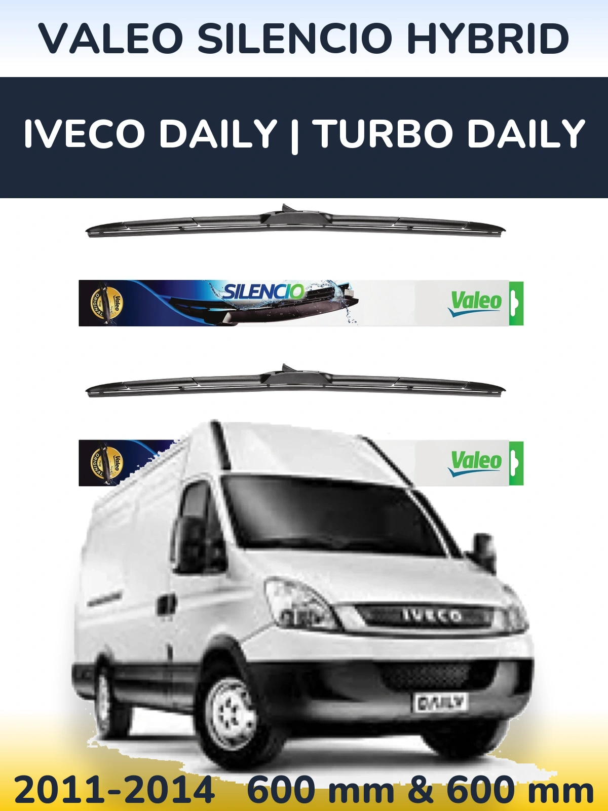 Front wiper blade set Valeo Silencio Hybrid 600 & 600 mm for Iveco Daily | Turbo Daily 2011-2014