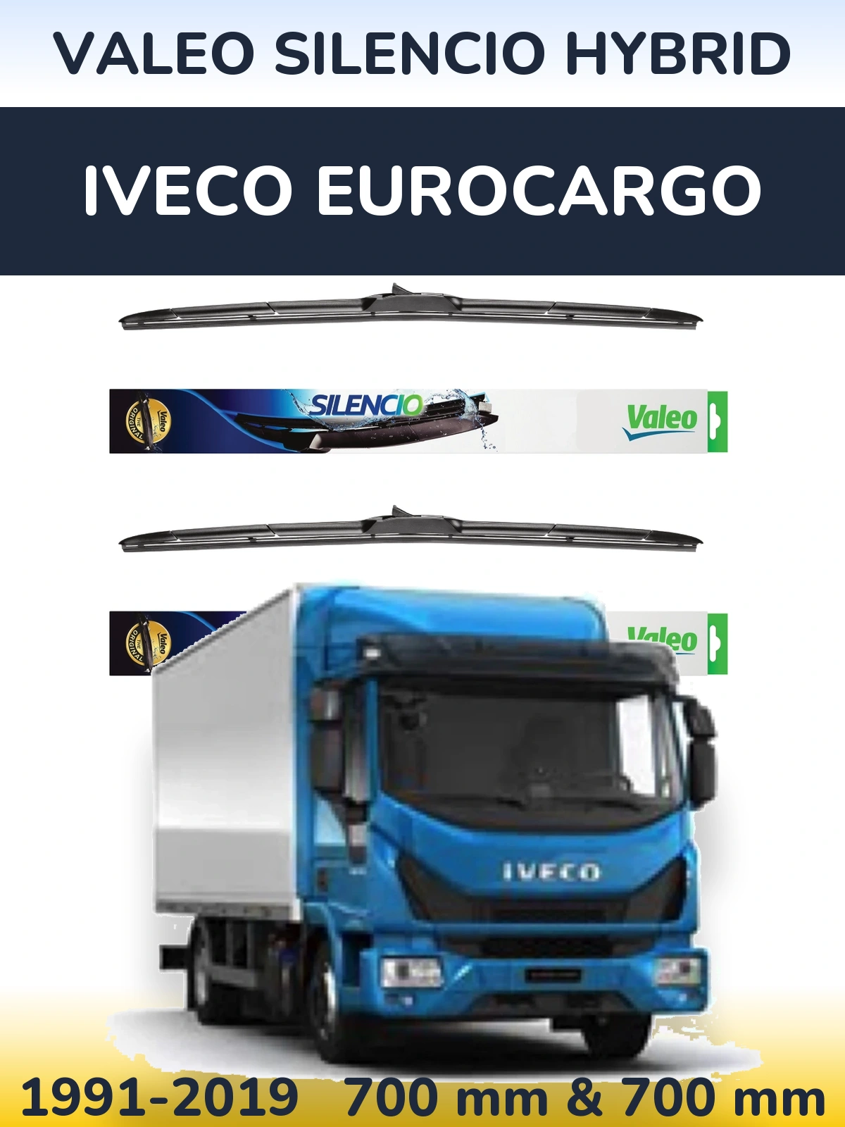 Front wiper blade set Valeo Silencio Hybrid 700 & 700 mm for Iveco EuroCargo 1991-2019