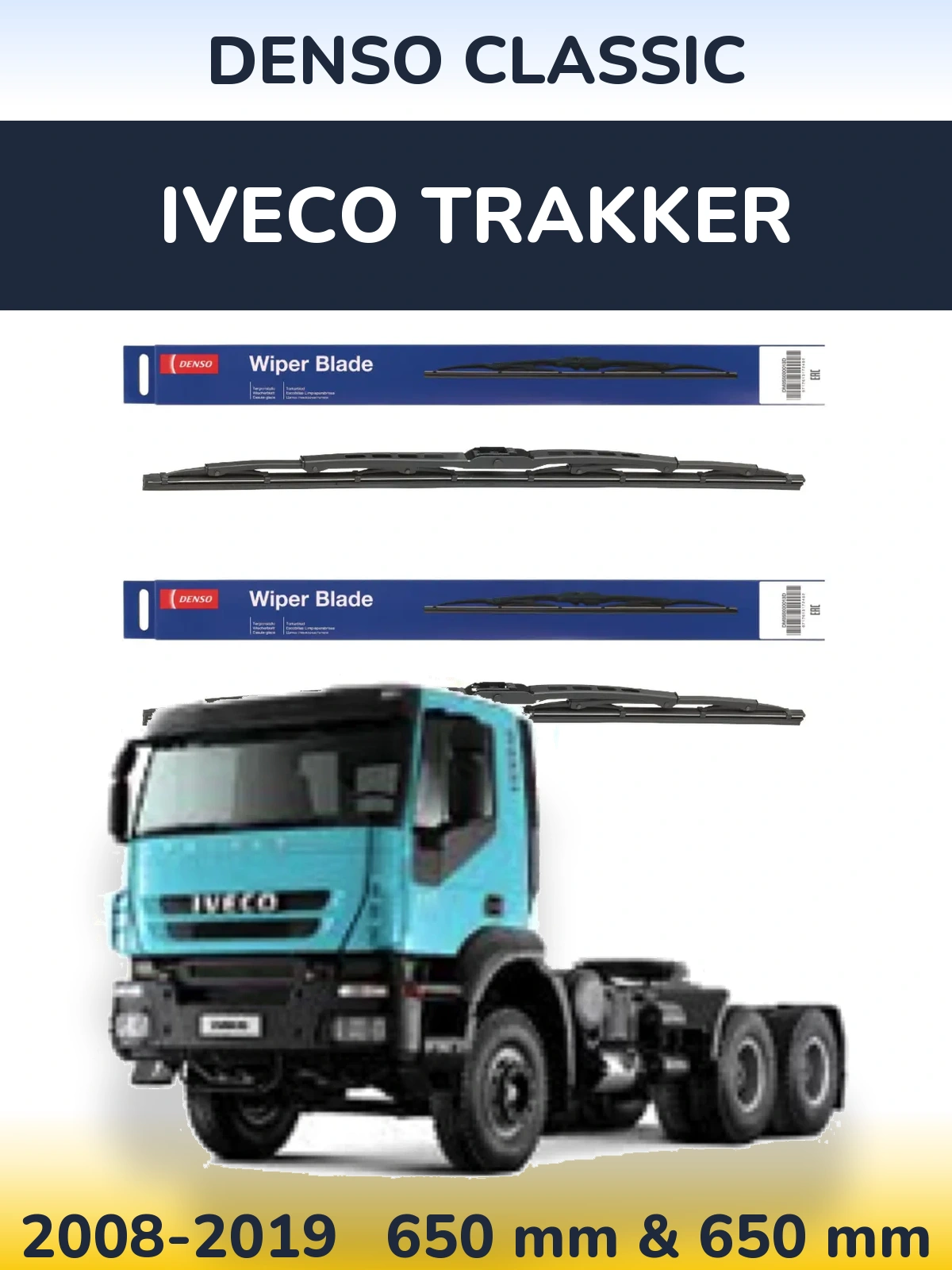Front wiper blade set Denso Classic 650 & 650 mm for Iveco Trakker 2008-2019