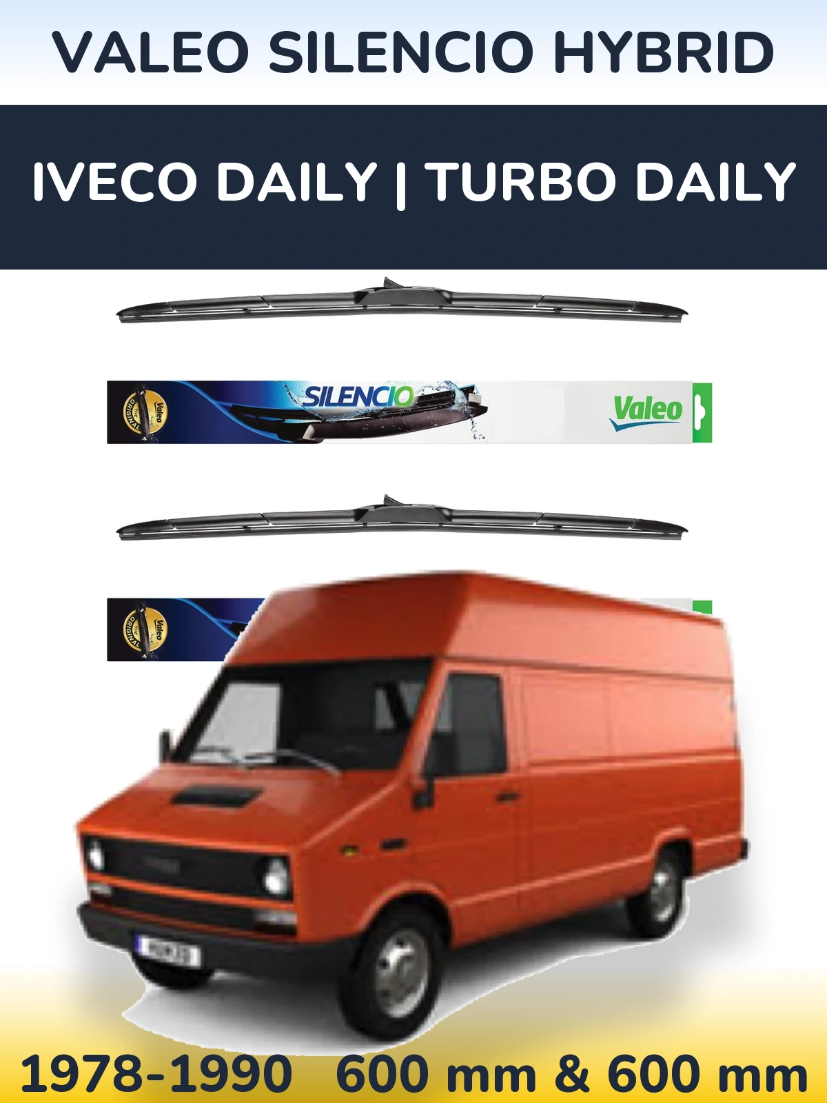 Front wiper blade set Valeo Silencio Hybrid 600 & 600 mm for Iveco Daily | Turbo Daily 1978-1990
