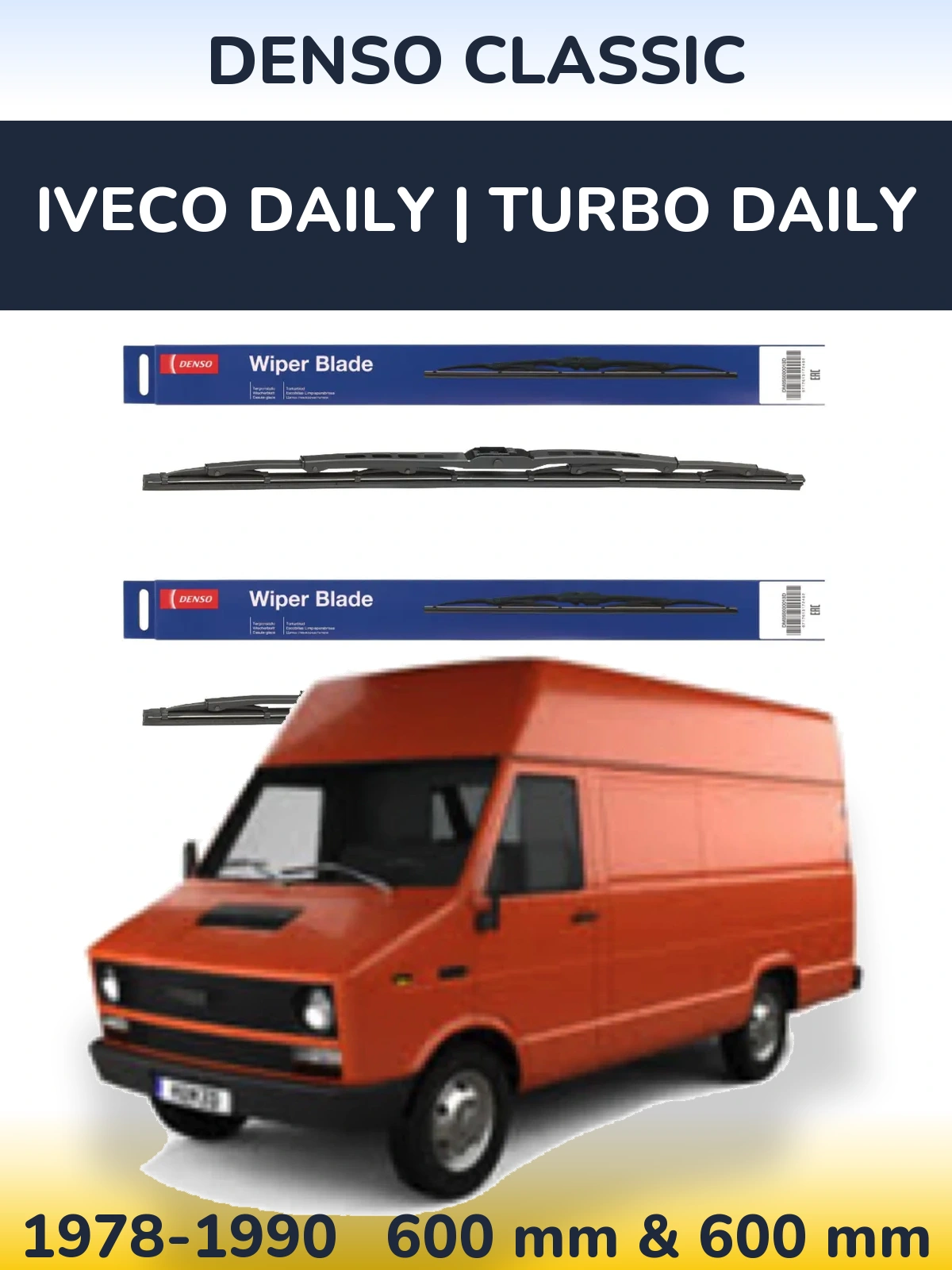 Front wiper blade set Denso Classic 600 & 600 mm for Iveco Daily | Turbo Daily 1978-1990
