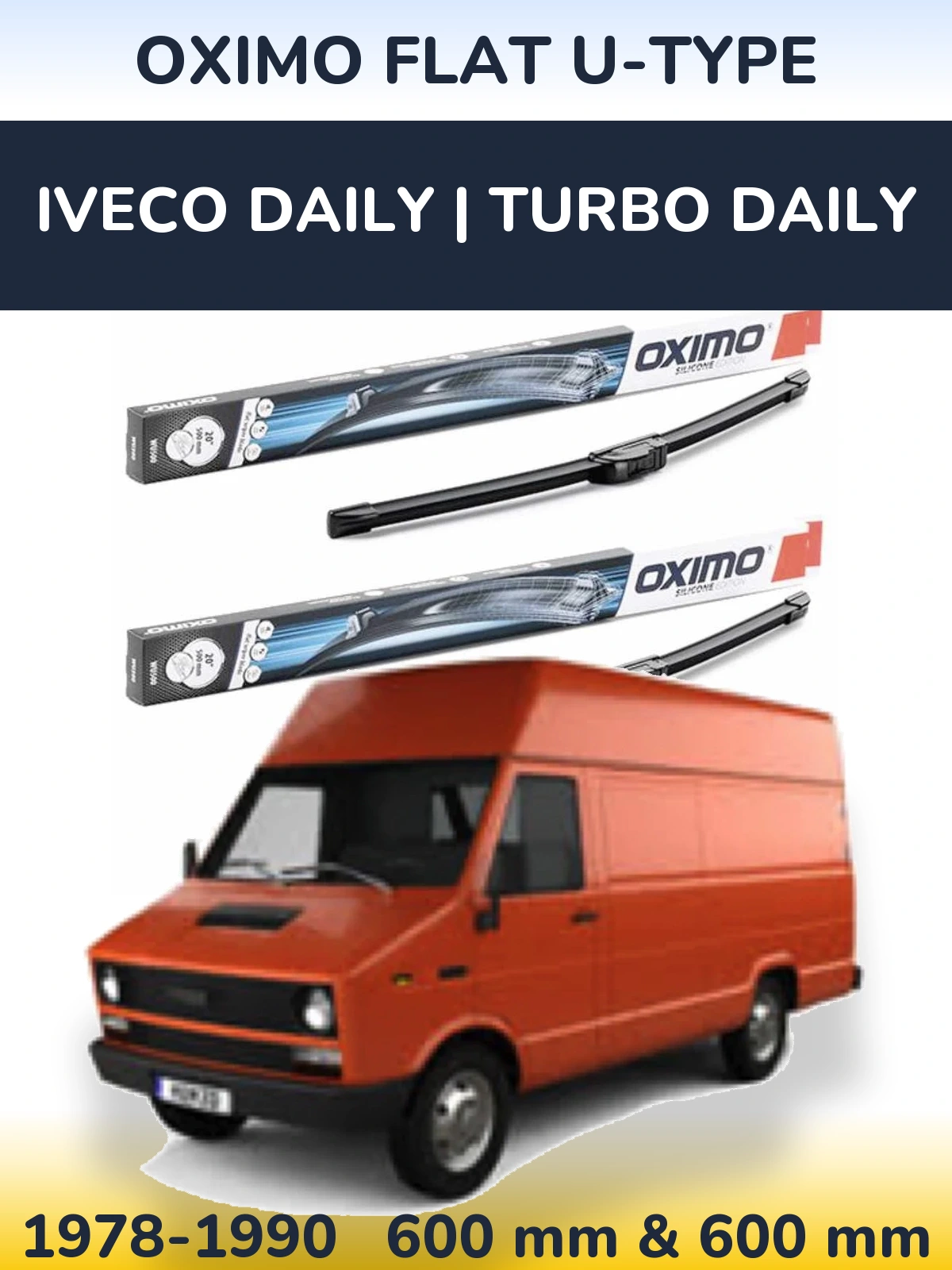 Front wiper blade set Oximo Flat U-type 600 & 600 mm for Iveco Daily | Turbo Daily 1978-1990