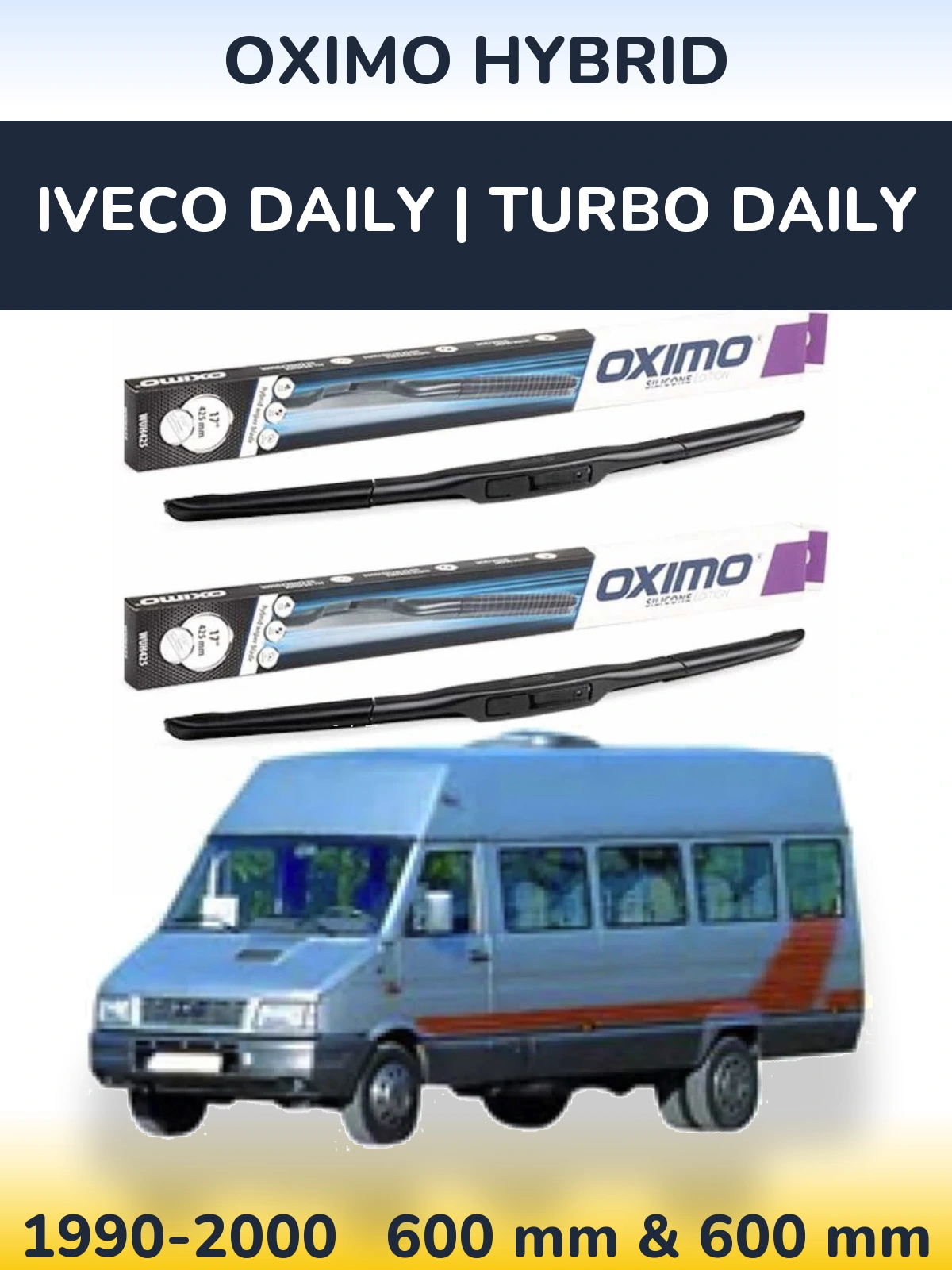 Front wiper blade set Oximo Hybrid 600 & 600 mm for Iveco Daily | Turbo Daily 1990-2000
