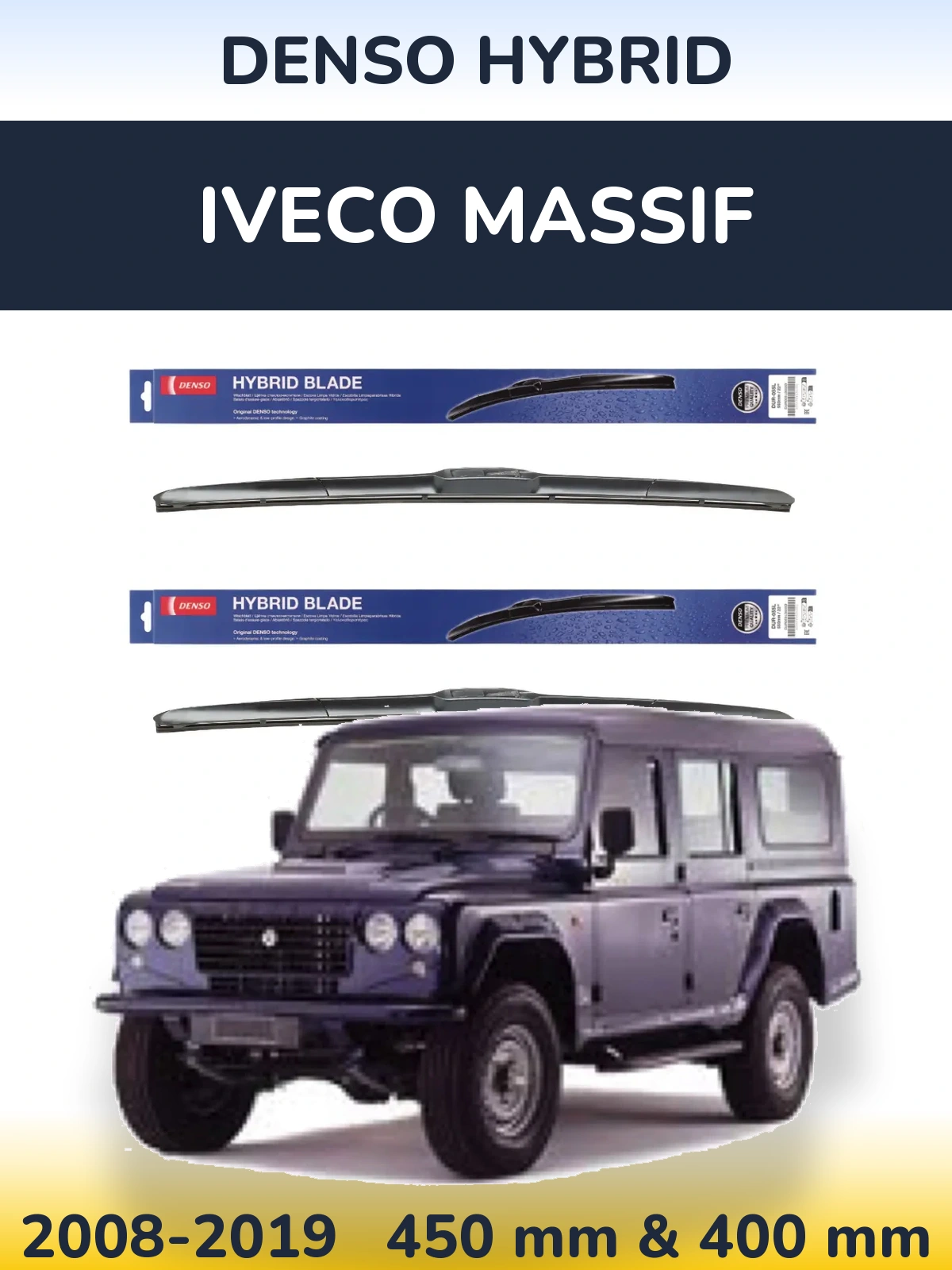 Front wiper blade set Denso Hybrid 450 & 400 mm for Iveco Massif 2008-2019