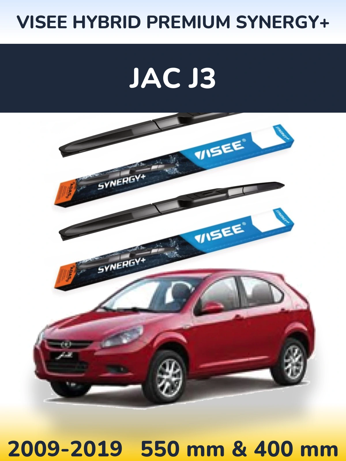 Front wiper blade set VISEE HYBRID PREMIUM SYNERGY+ 550 & 400 mm for JAC J3 2009-2019
