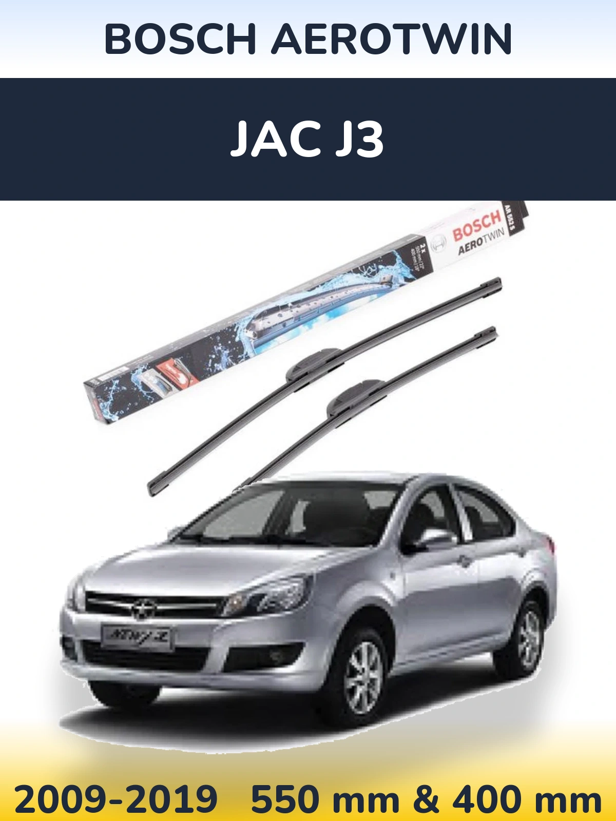 Front wiper blade set BOSCH AeroTwin 550 & 400 mm for JAC J3 2009-2019
