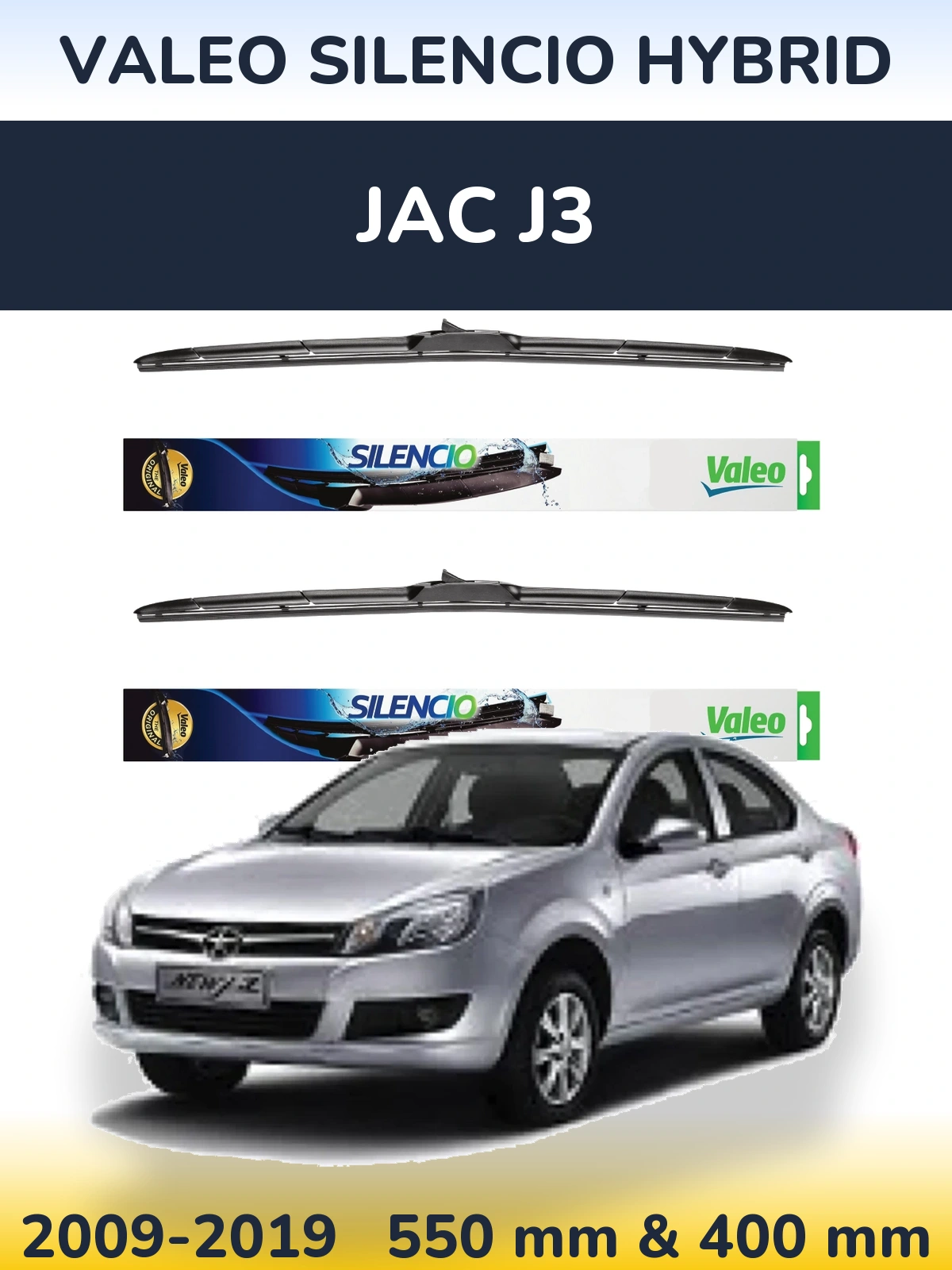 Front wiper blade set Valeo Silencio Hybrid 550 & 400 mm for JAC J3 2009-2019
