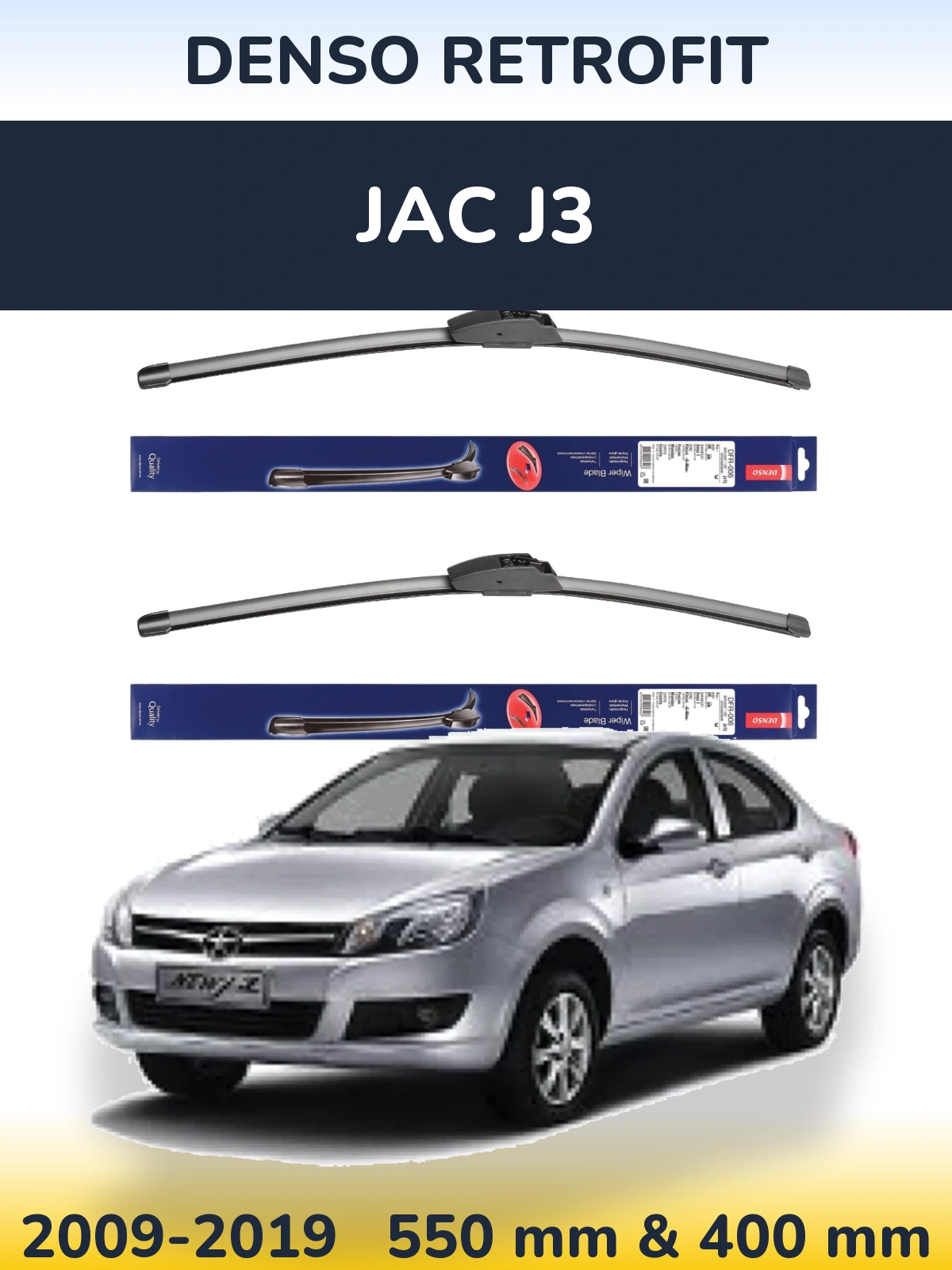 Front wiper blade set Denso Retrofit 550 & 400 mm for JAC J3 2009-2019